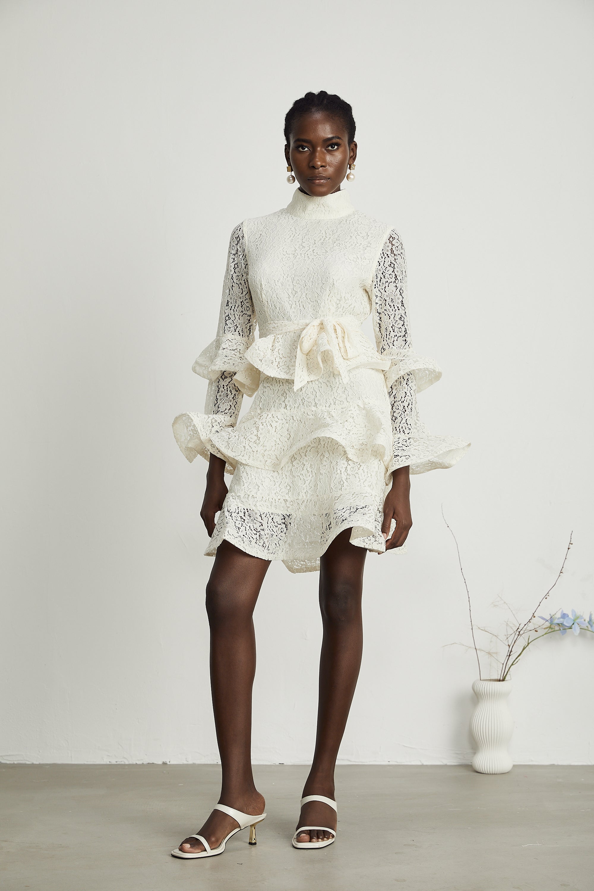 Pénélope dantel mini elbise