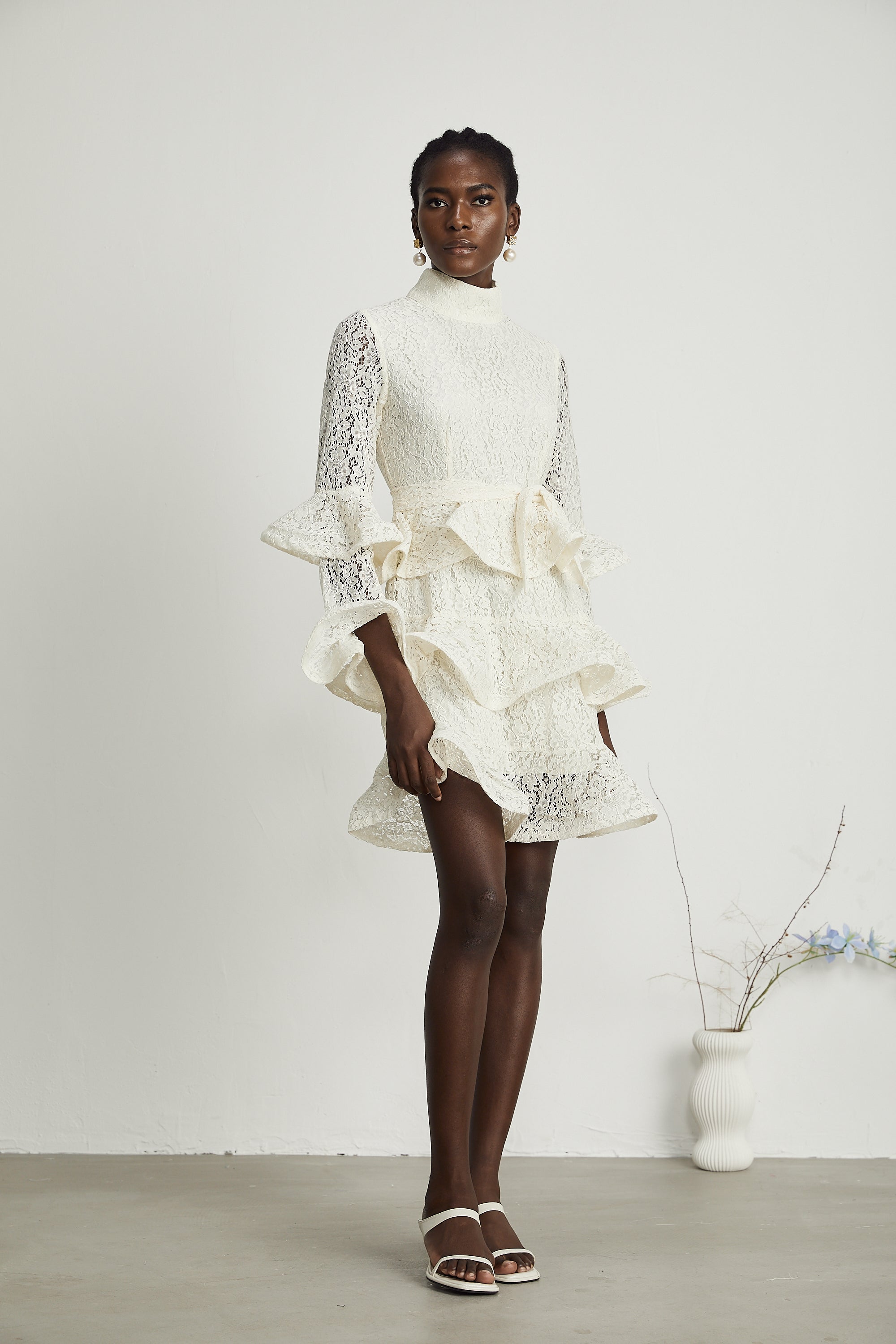 Pénélope dantel mini elbise