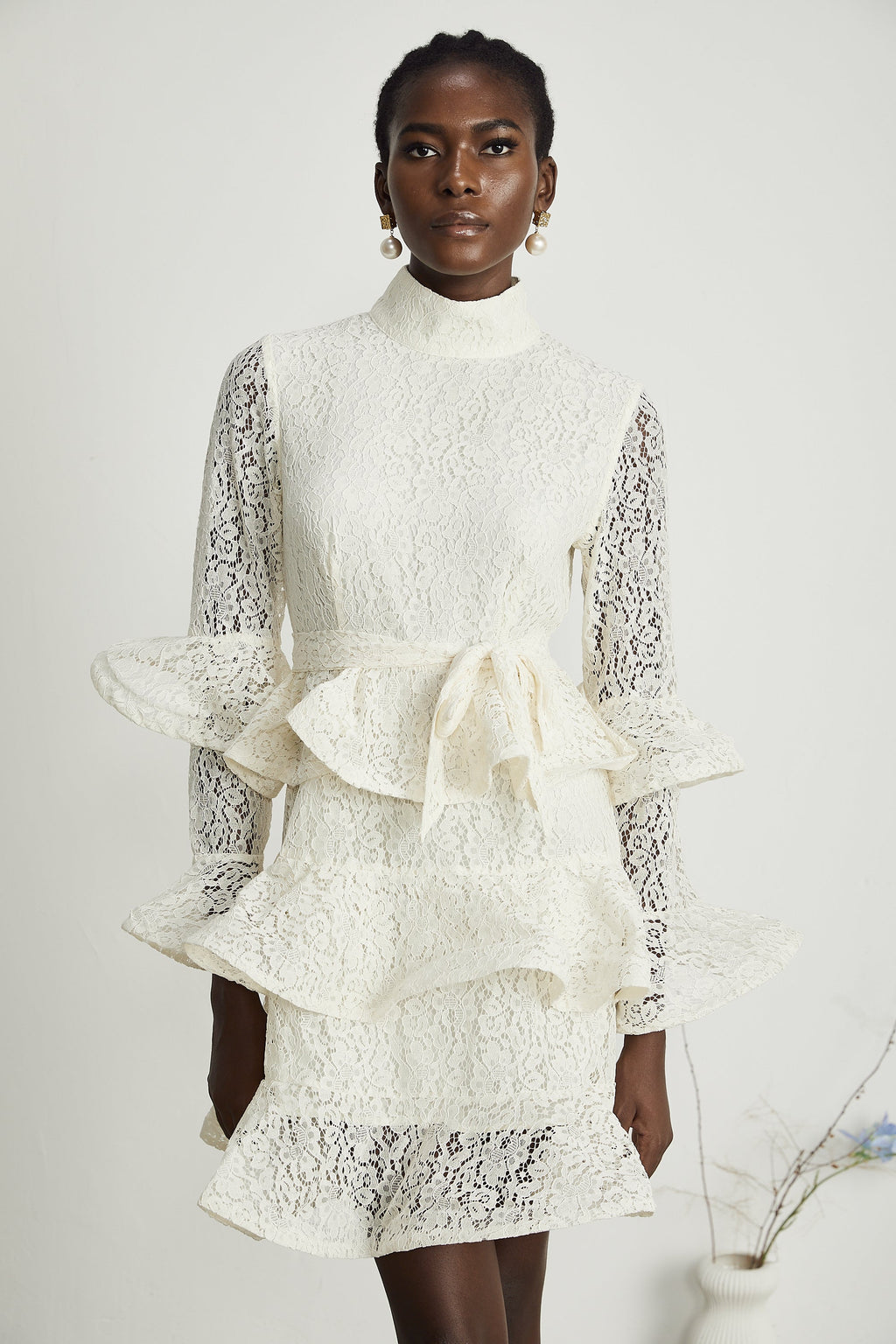 Pénélope dantel mini elbise