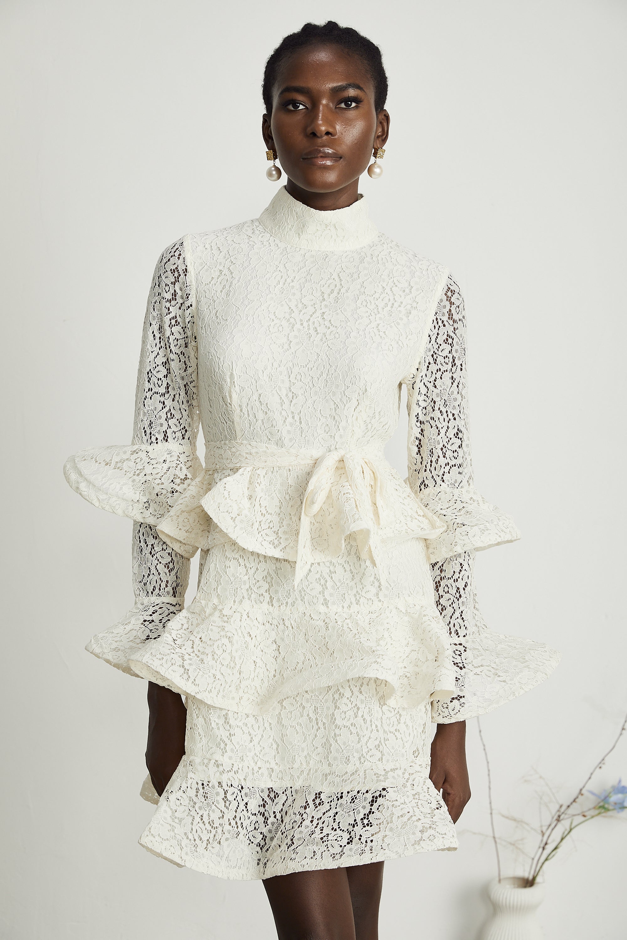 Pénélope dantel mini elbise