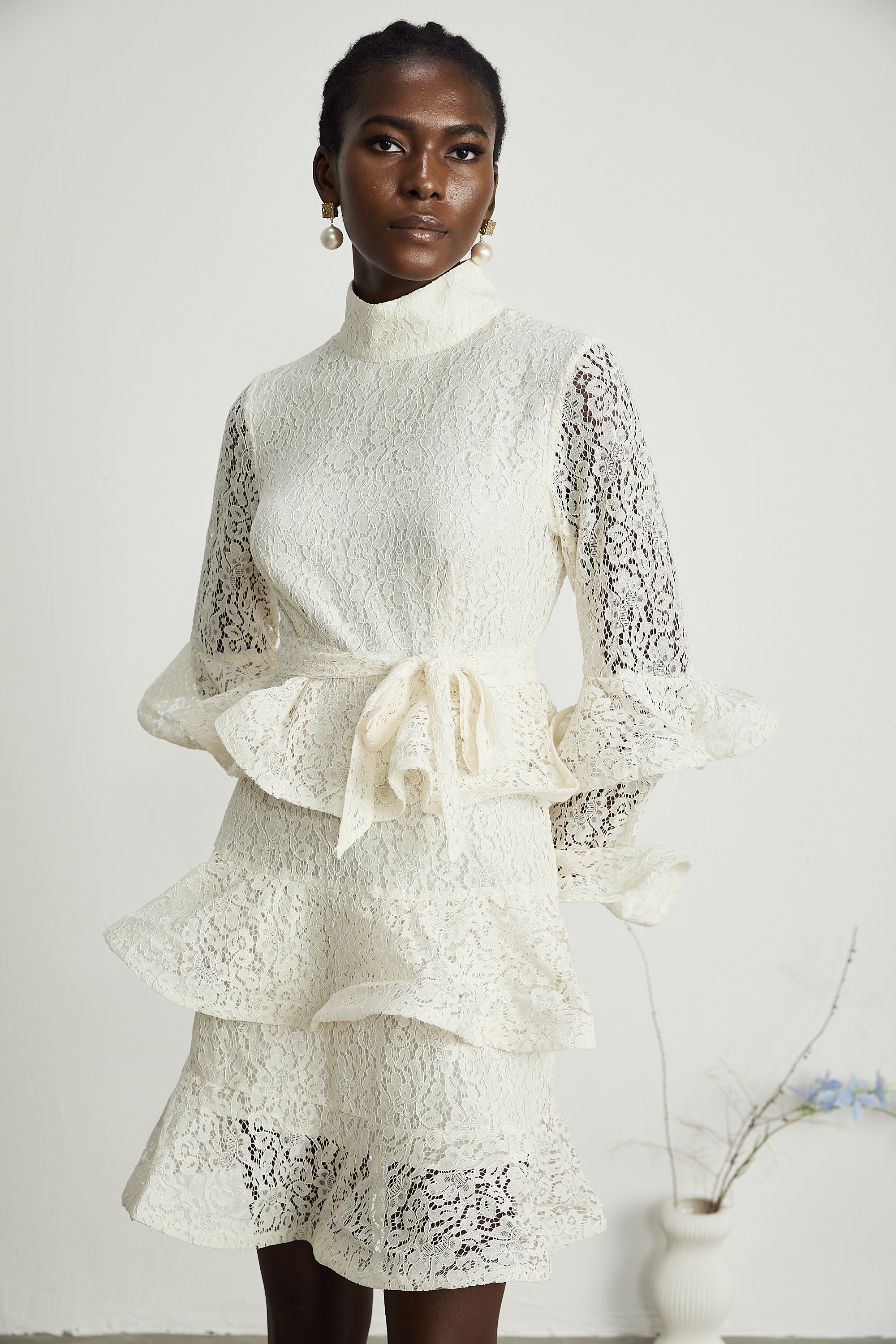 Pénélope dantel mini elbise