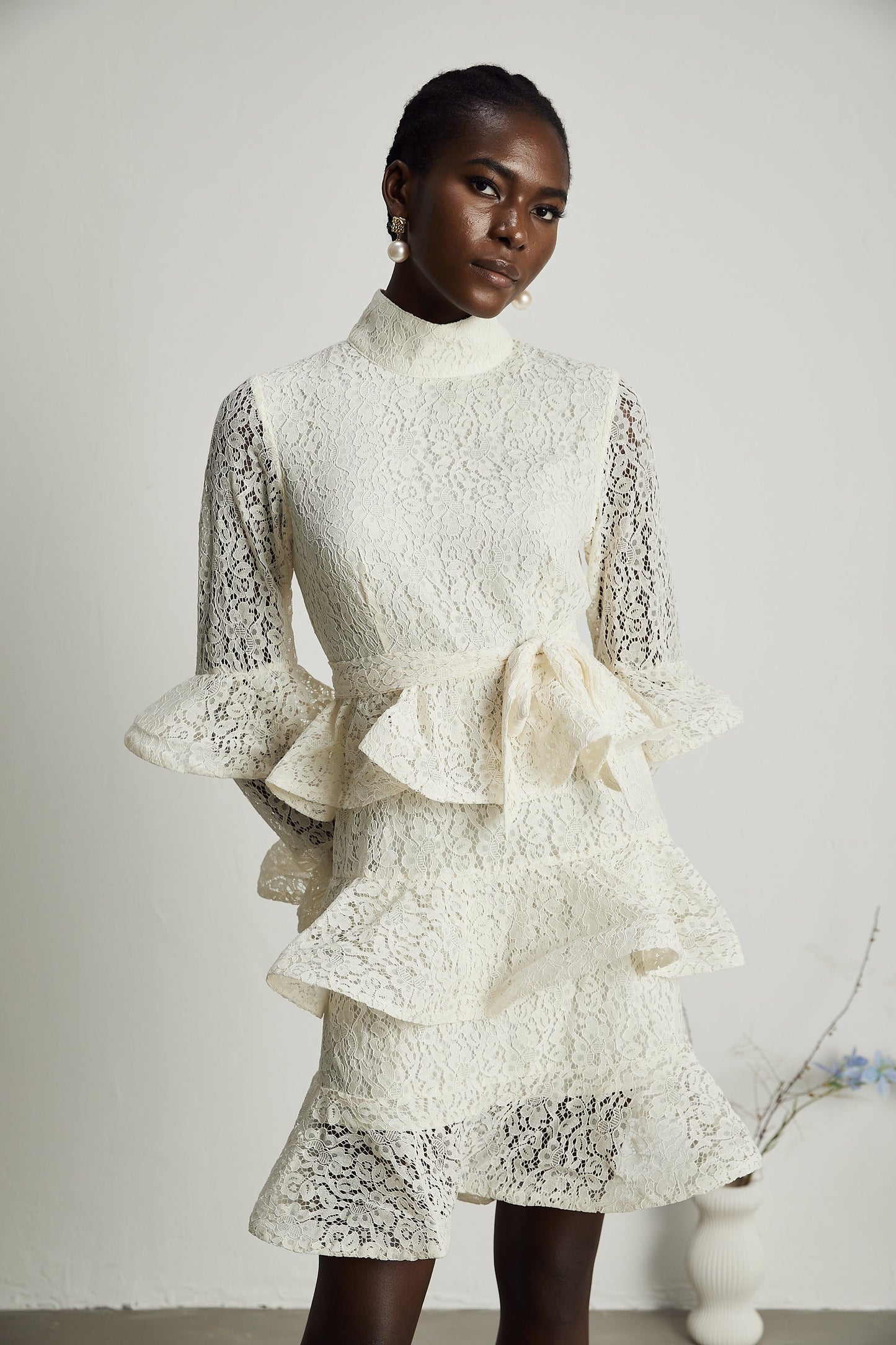 Pénélope dantel mini elbise