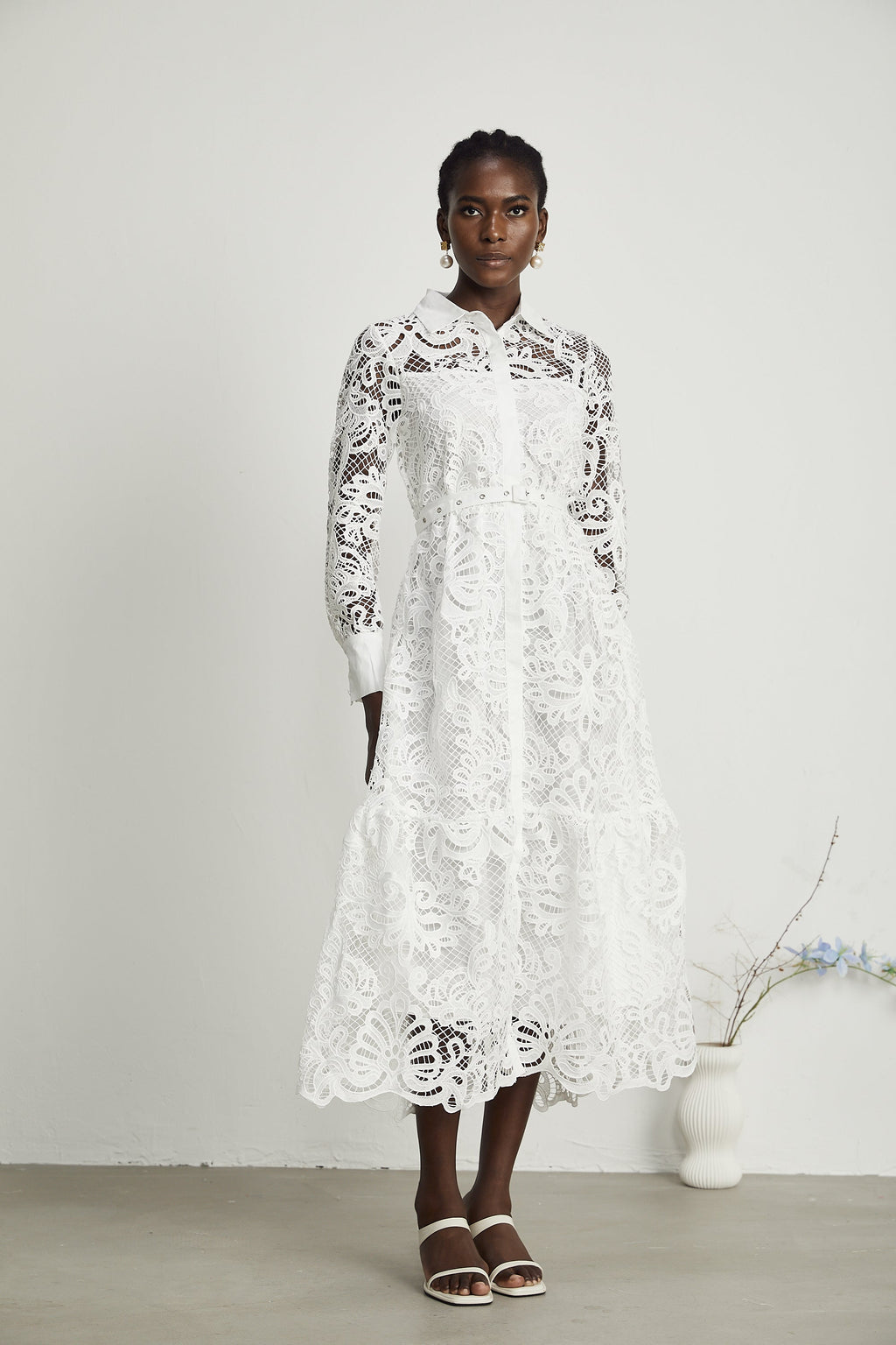 Justine yaka kesim midi elbise