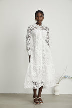 Justine yaka kesim midi elbise