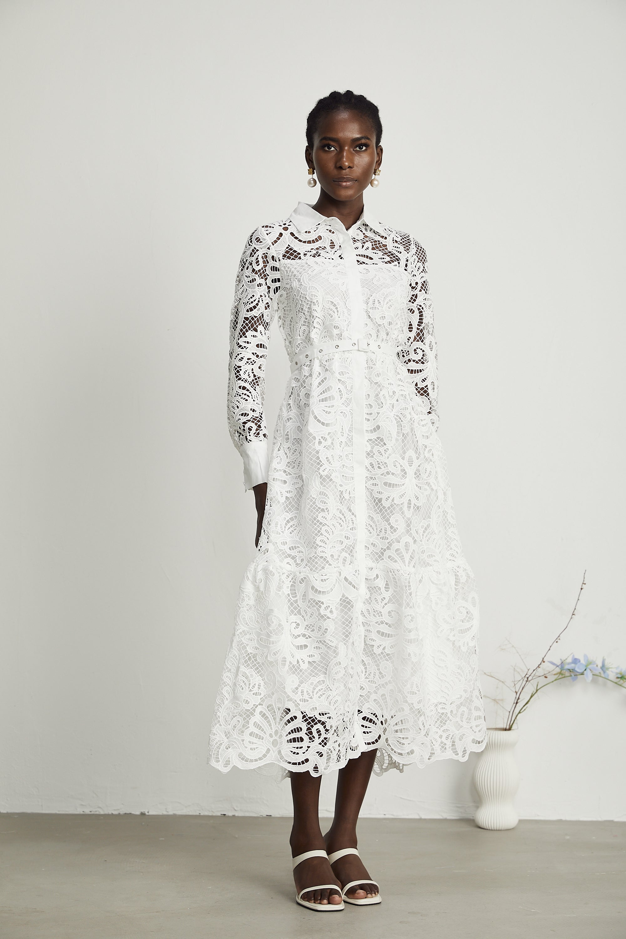 Justine yaka kesim midi elbise