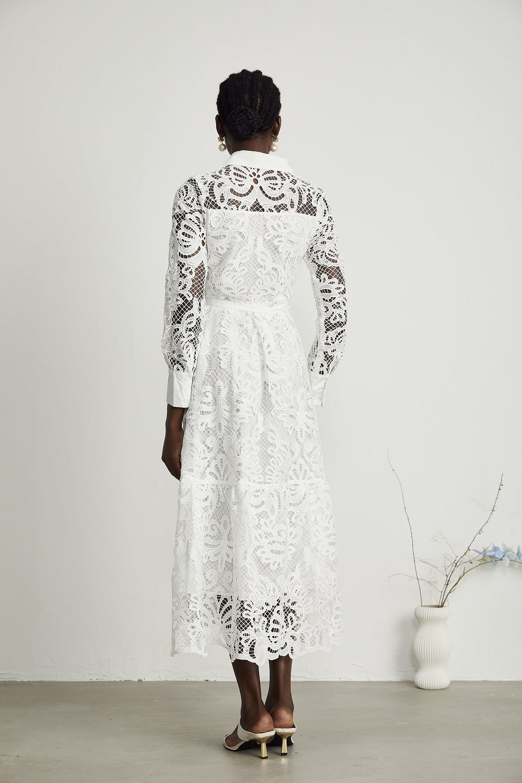 Justine yaka kesim midi elbise