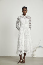 Justine yaka kesim midi elbise