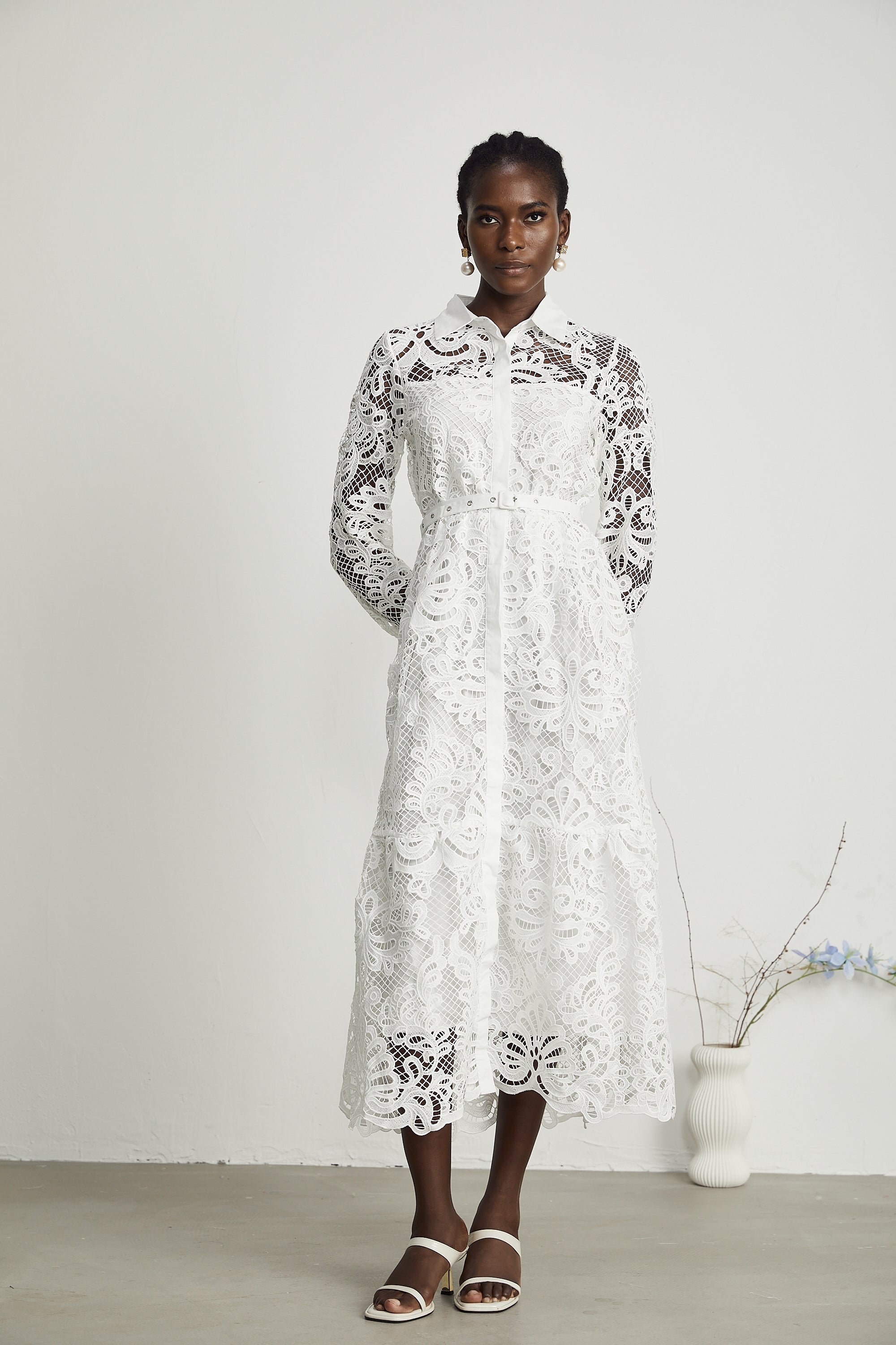 Justine yaka kesim midi elbise