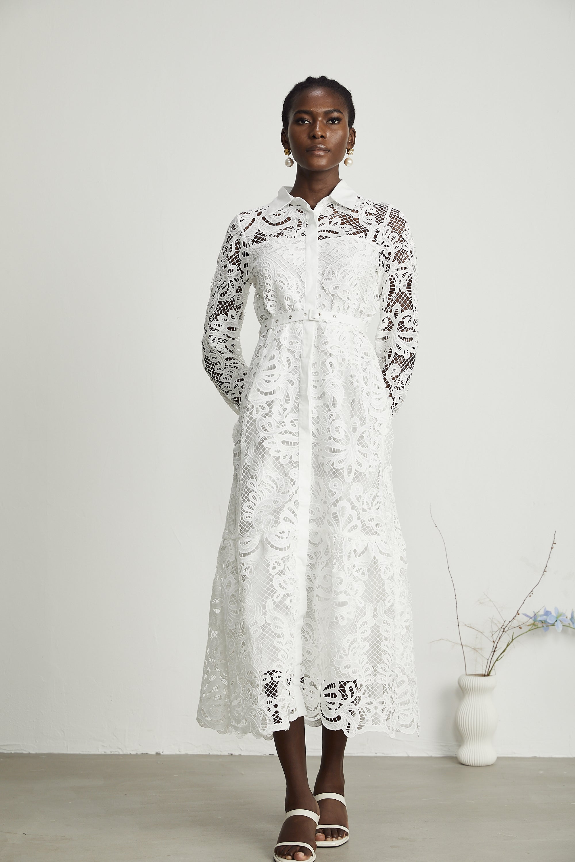 Justine yaka kesim midi elbise