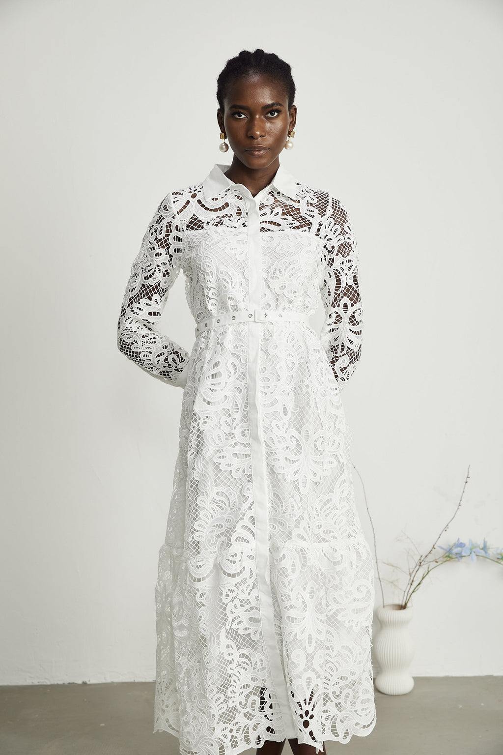 Justine yaka kesim midi elbise