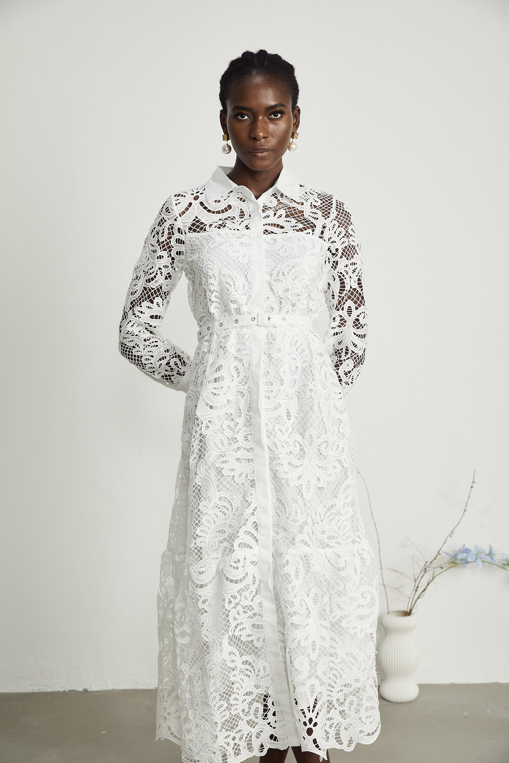 Justine yaka kesim midi elbise