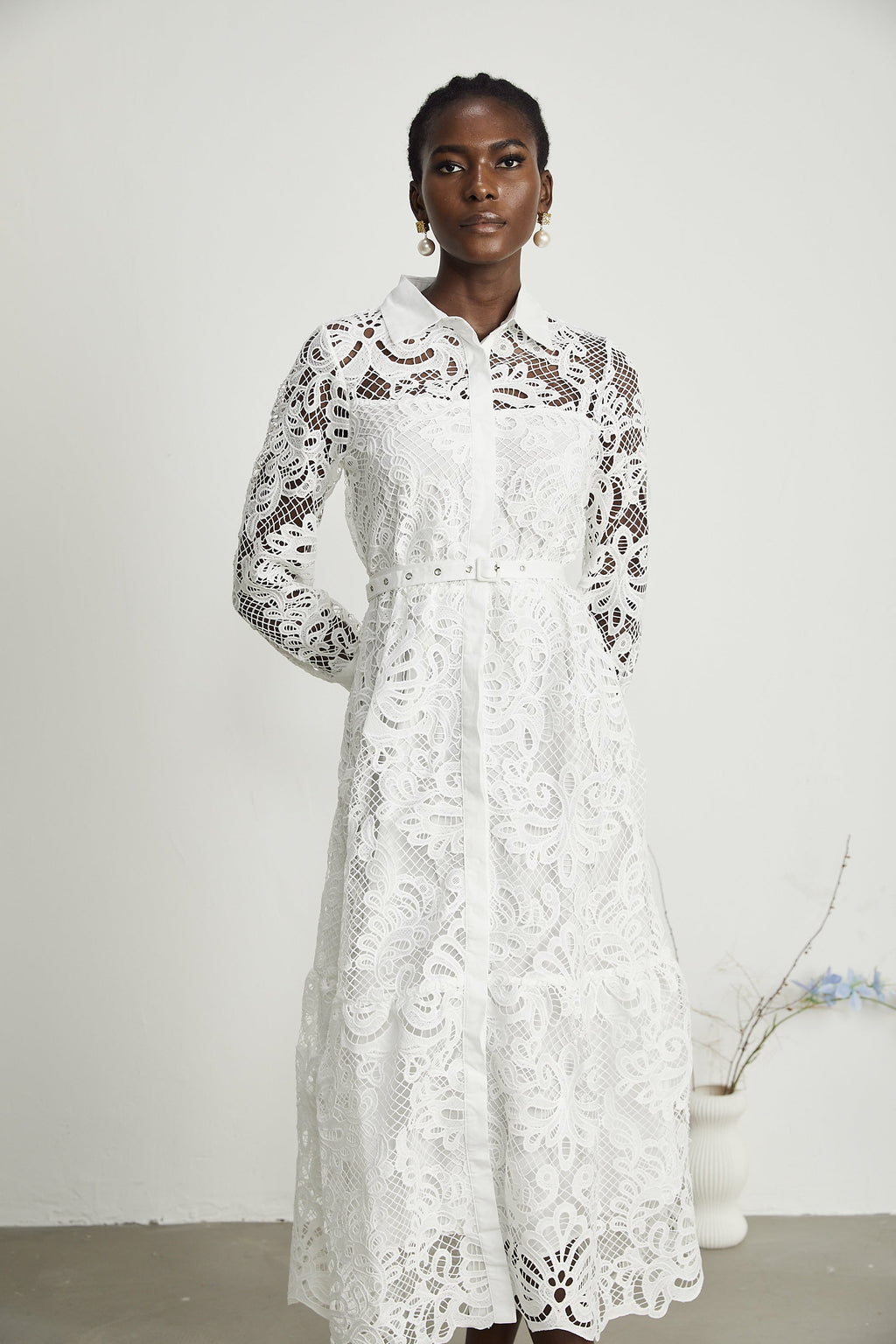 Justine yaka kesim midi elbise