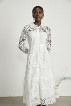 Justine yaka kesim midi elbise