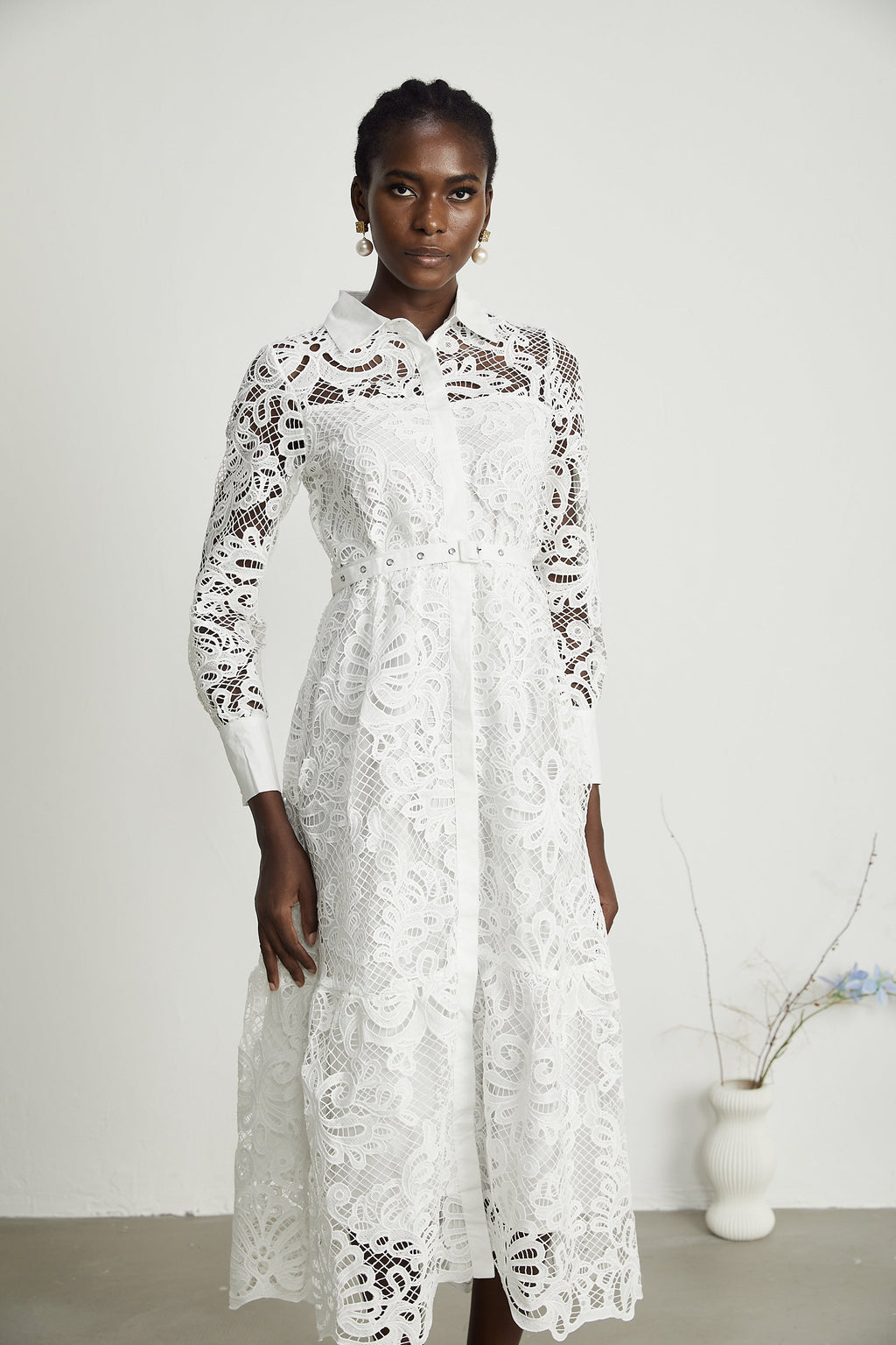 Justine yaka kesim midi elbise