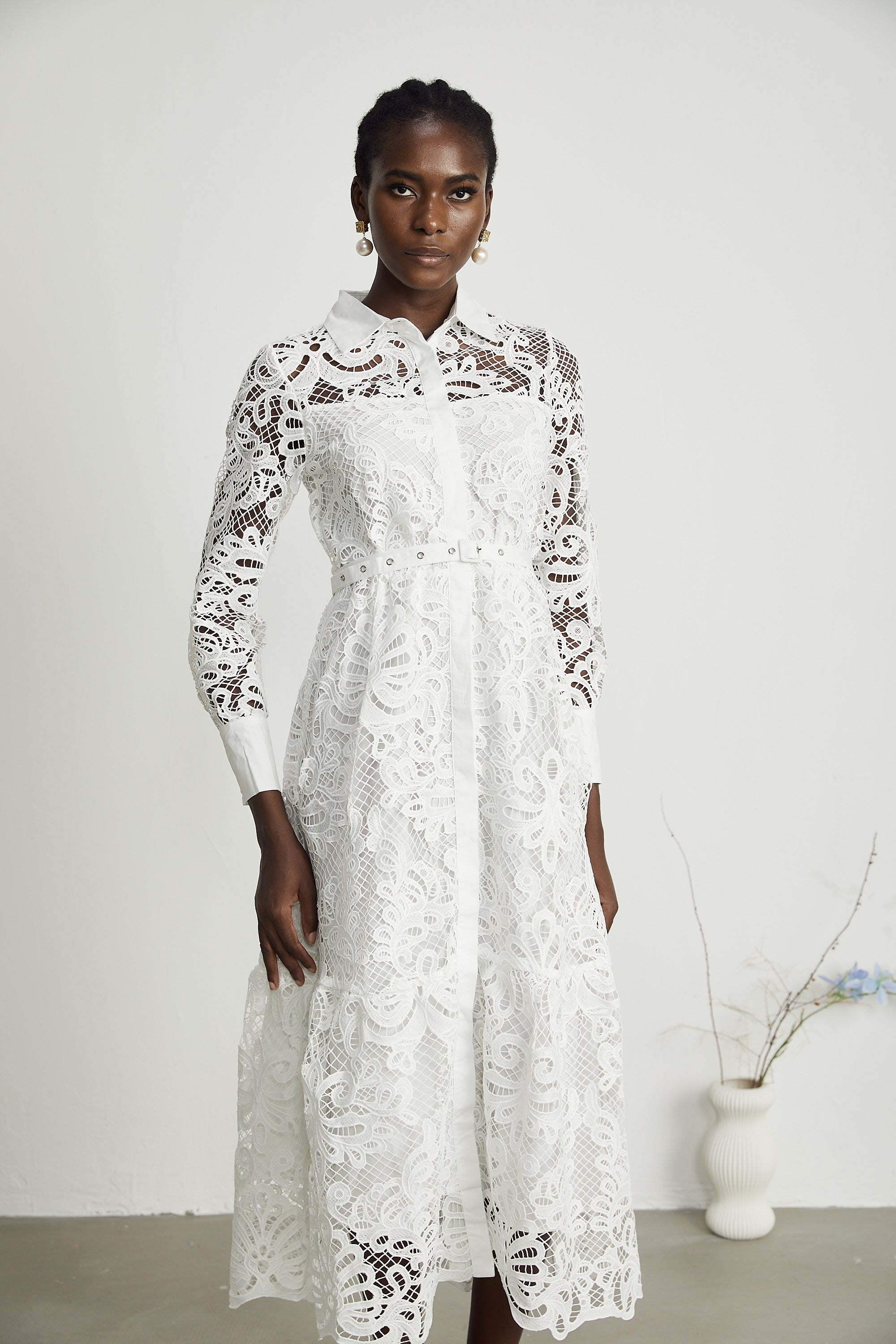 Justine yaka kesim midi elbise