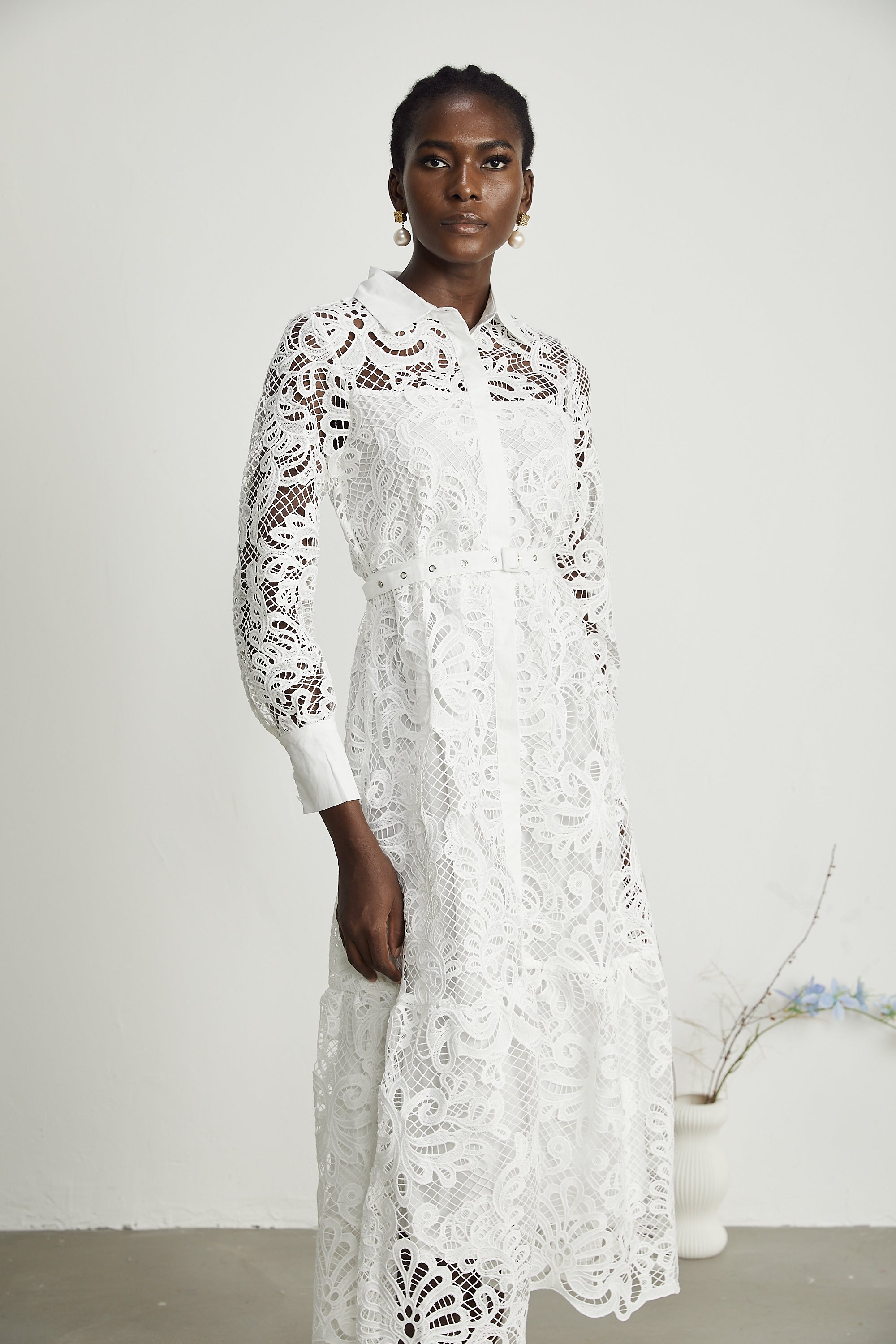 Justine yaka kesim midi elbise