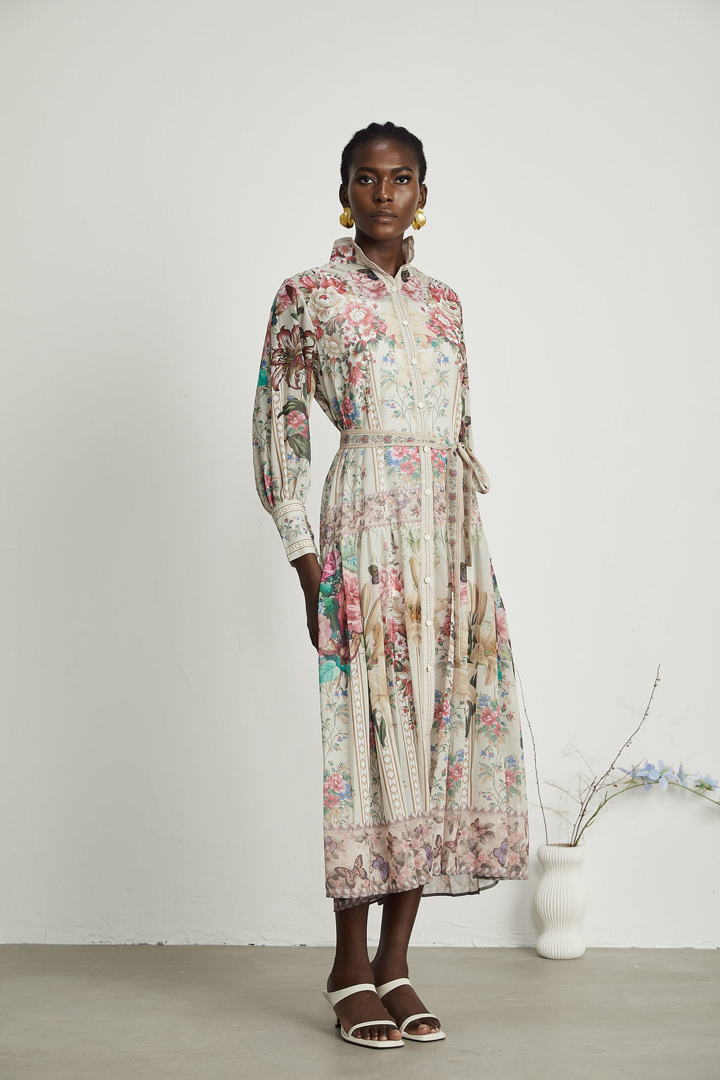 Filomena çiçek midi elbise