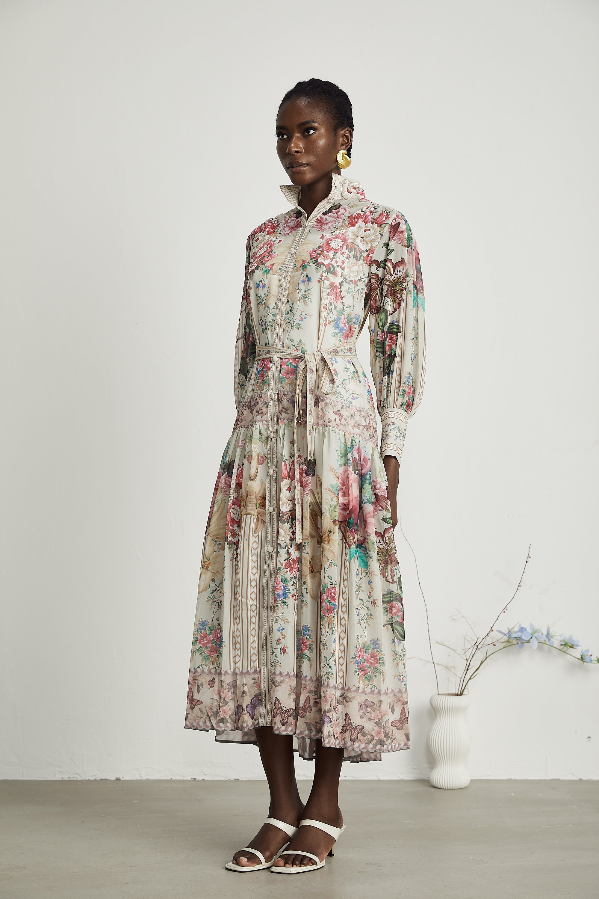 Filomena çiçek midi elbise