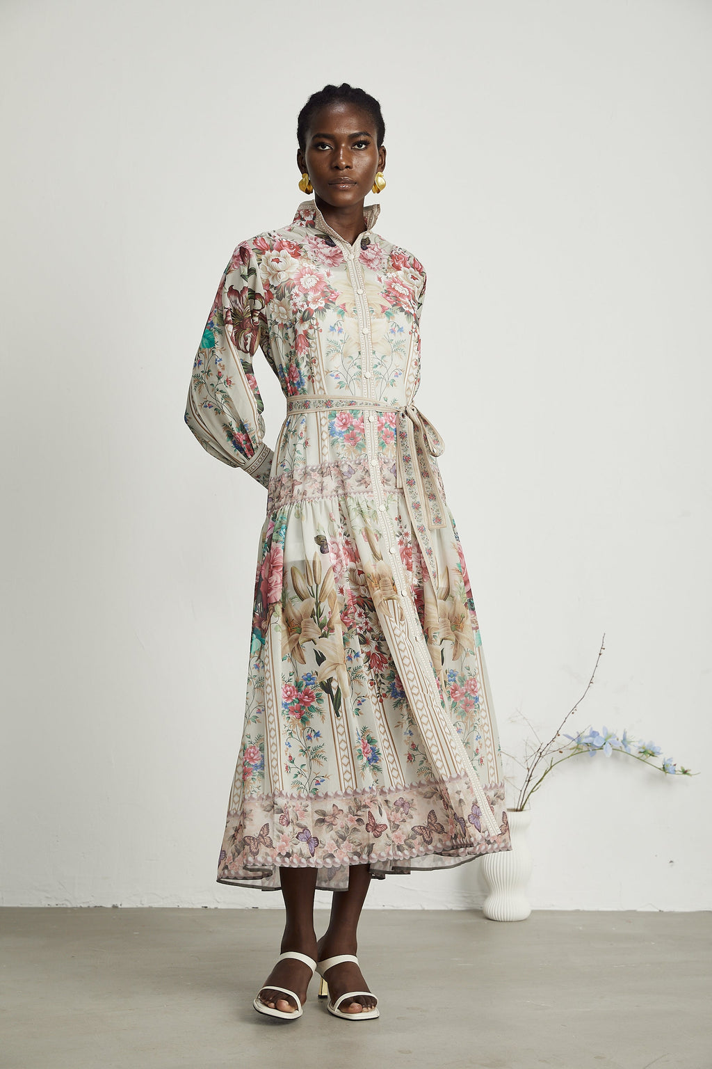 Filomena çiçek midi elbise