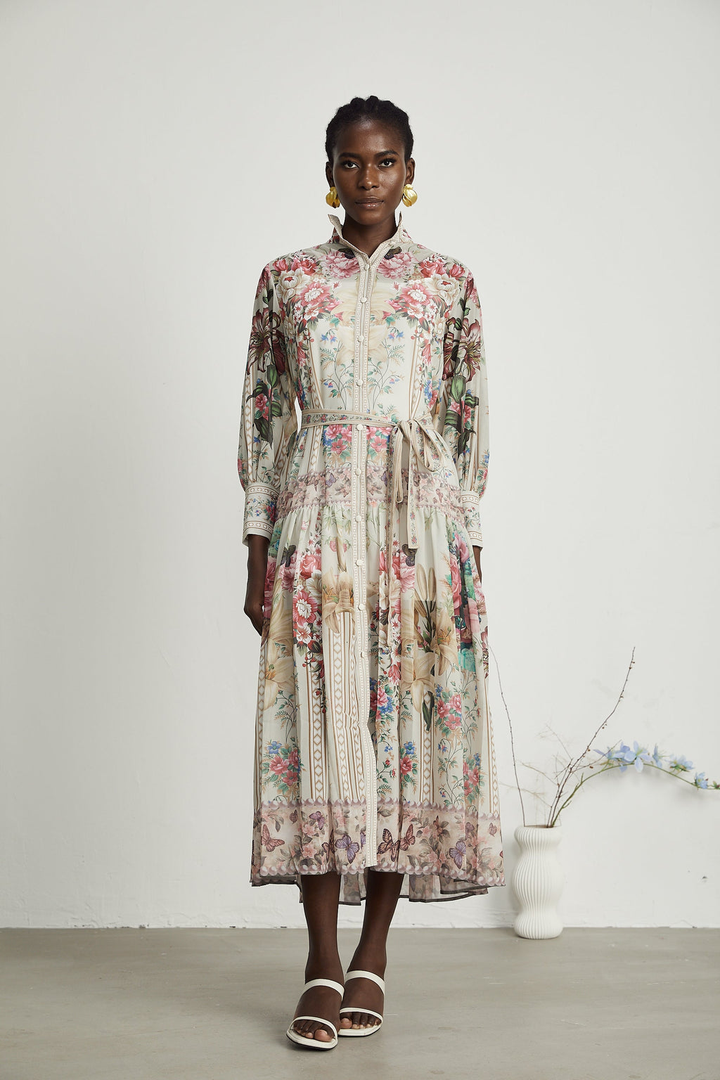 Filomena çiçek midi elbise