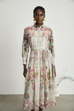 Filomena çiçek midi elbise