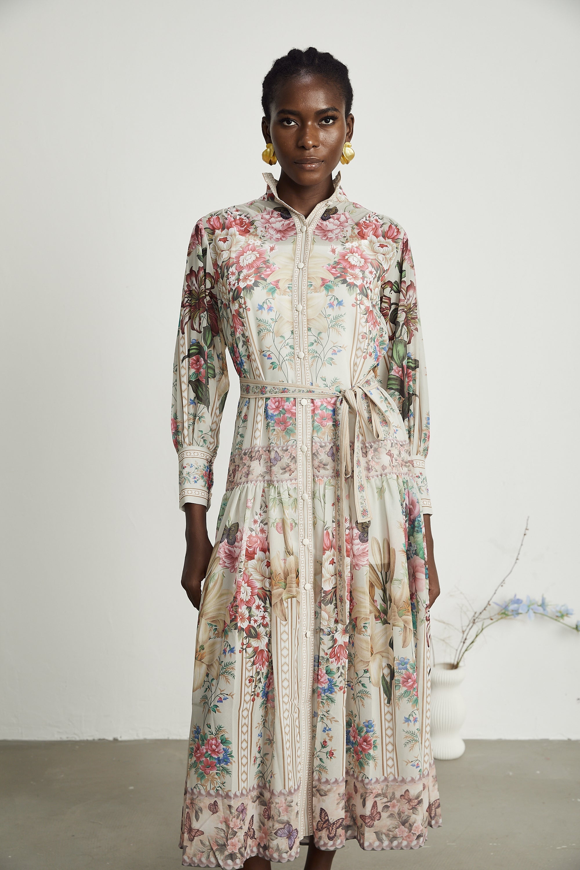 Filomena çiçek midi elbise