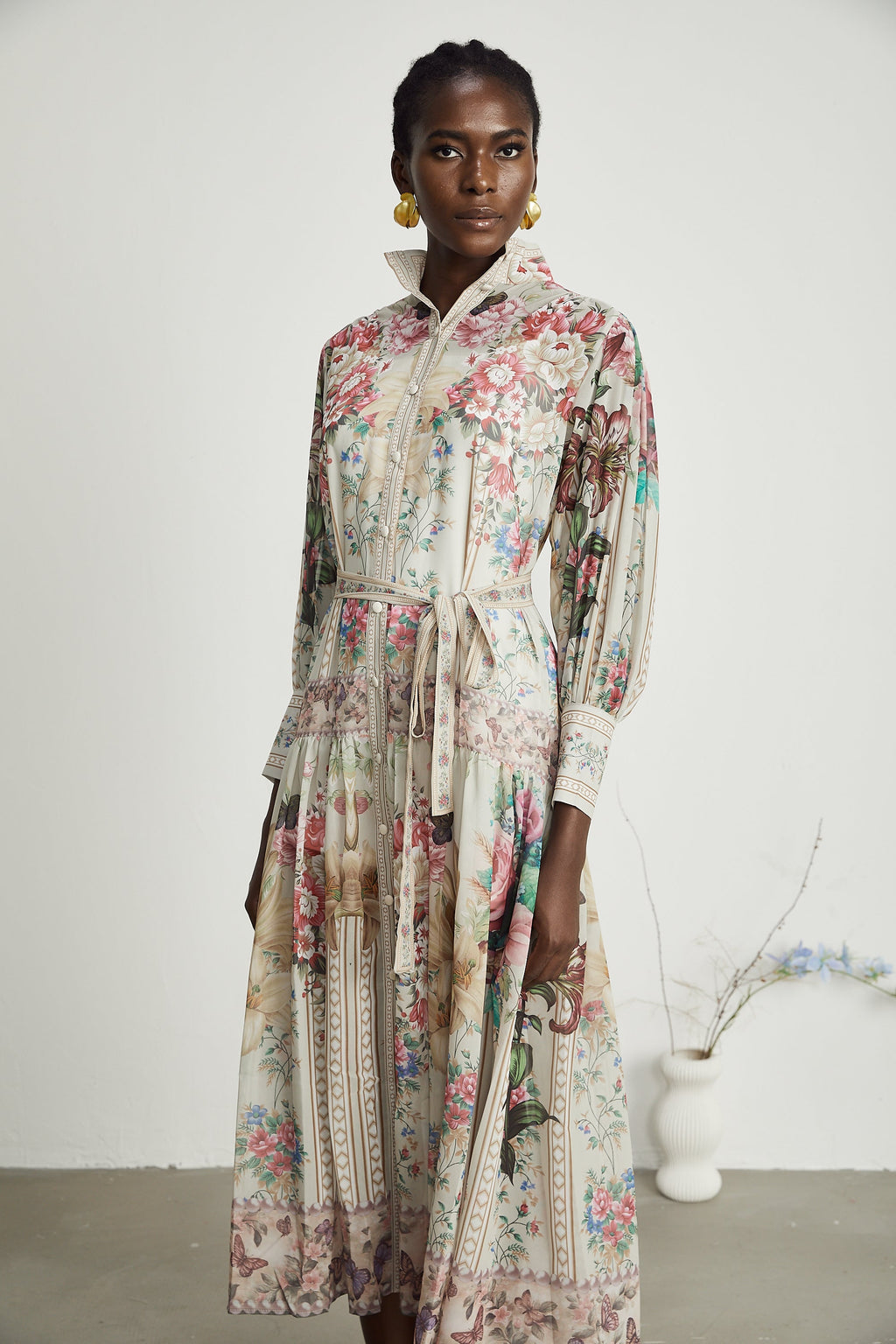 Filomena çiçek midi elbise