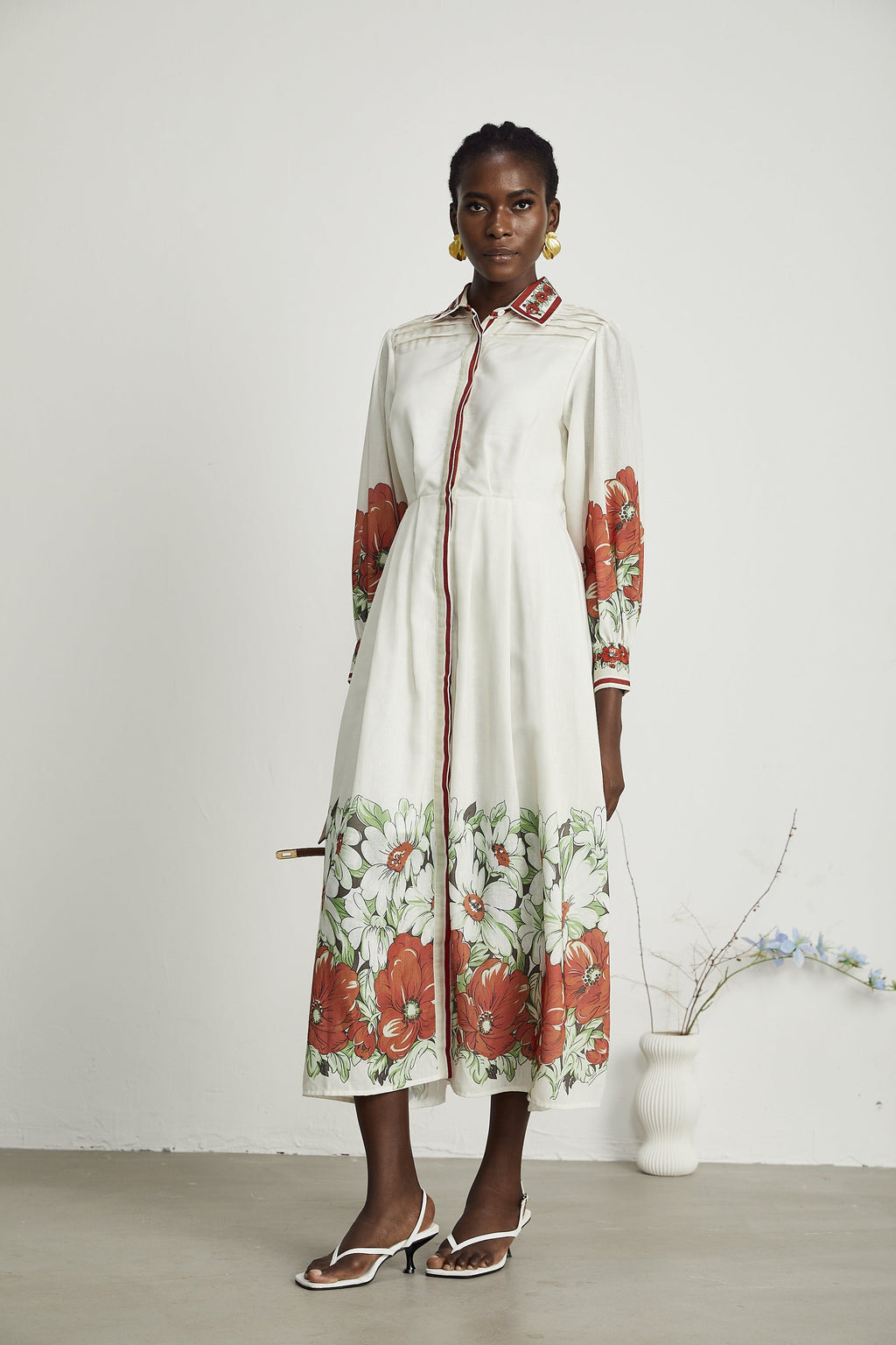 Honorine çiçek midi elbise