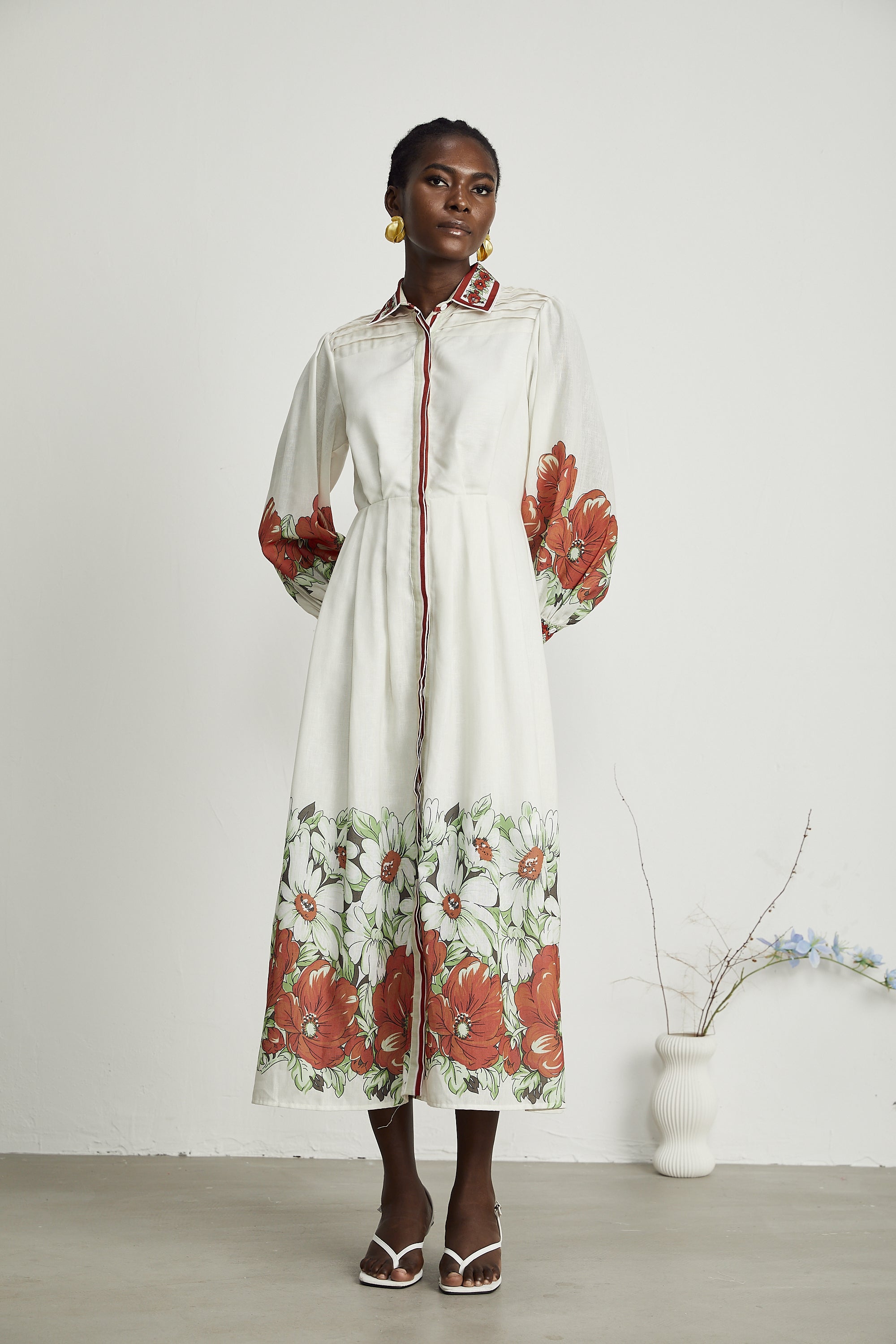 Honorine çiçek midi elbise