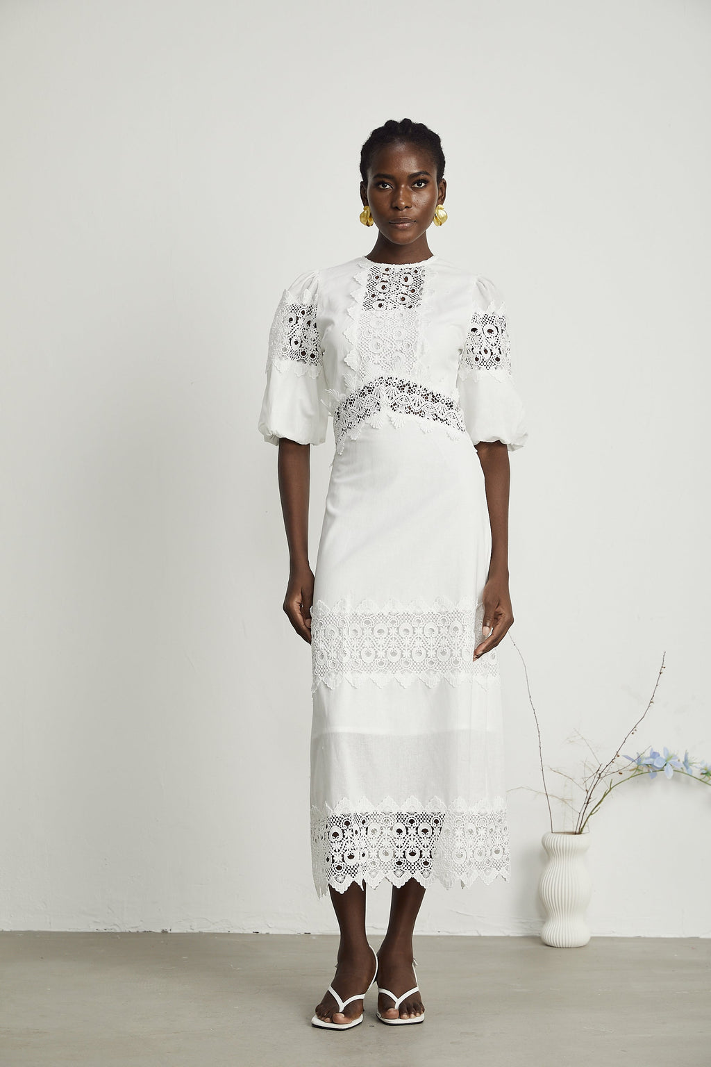 Louise dantel midi elbise