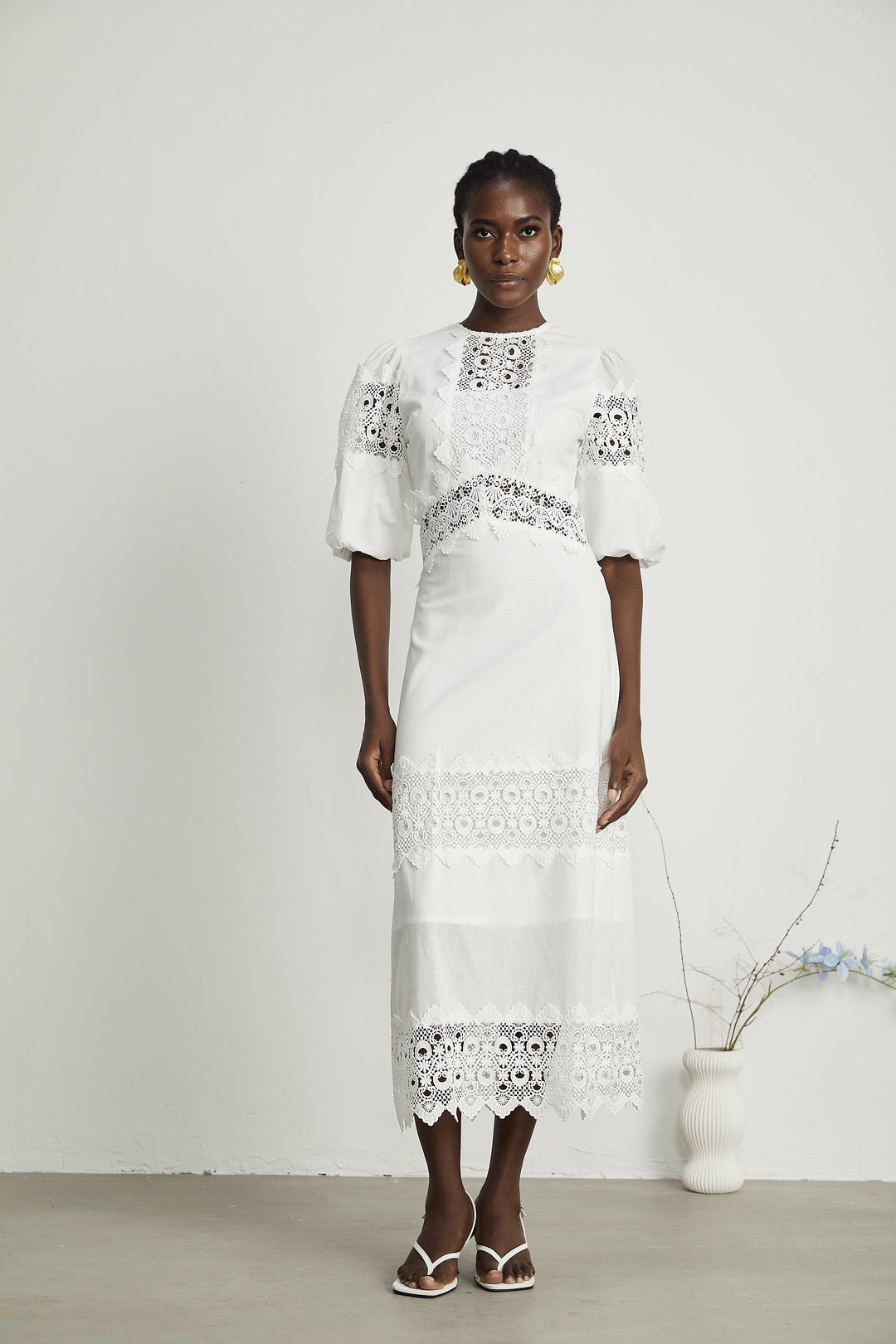 Louise dantel midi elbise