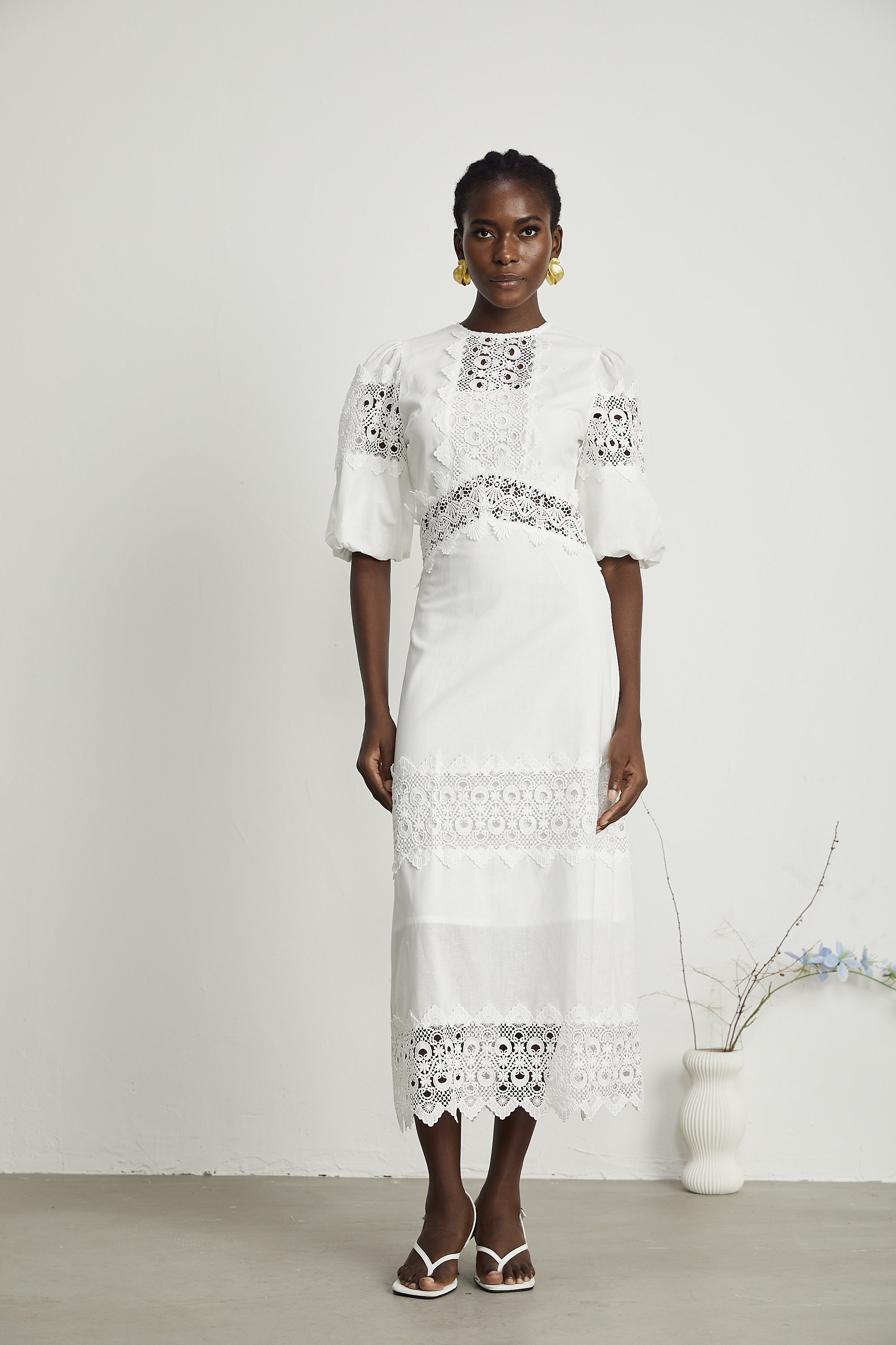 Louise dantel midi elbise