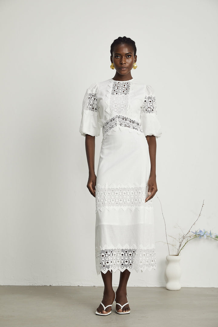 Louise dantel midi elbise