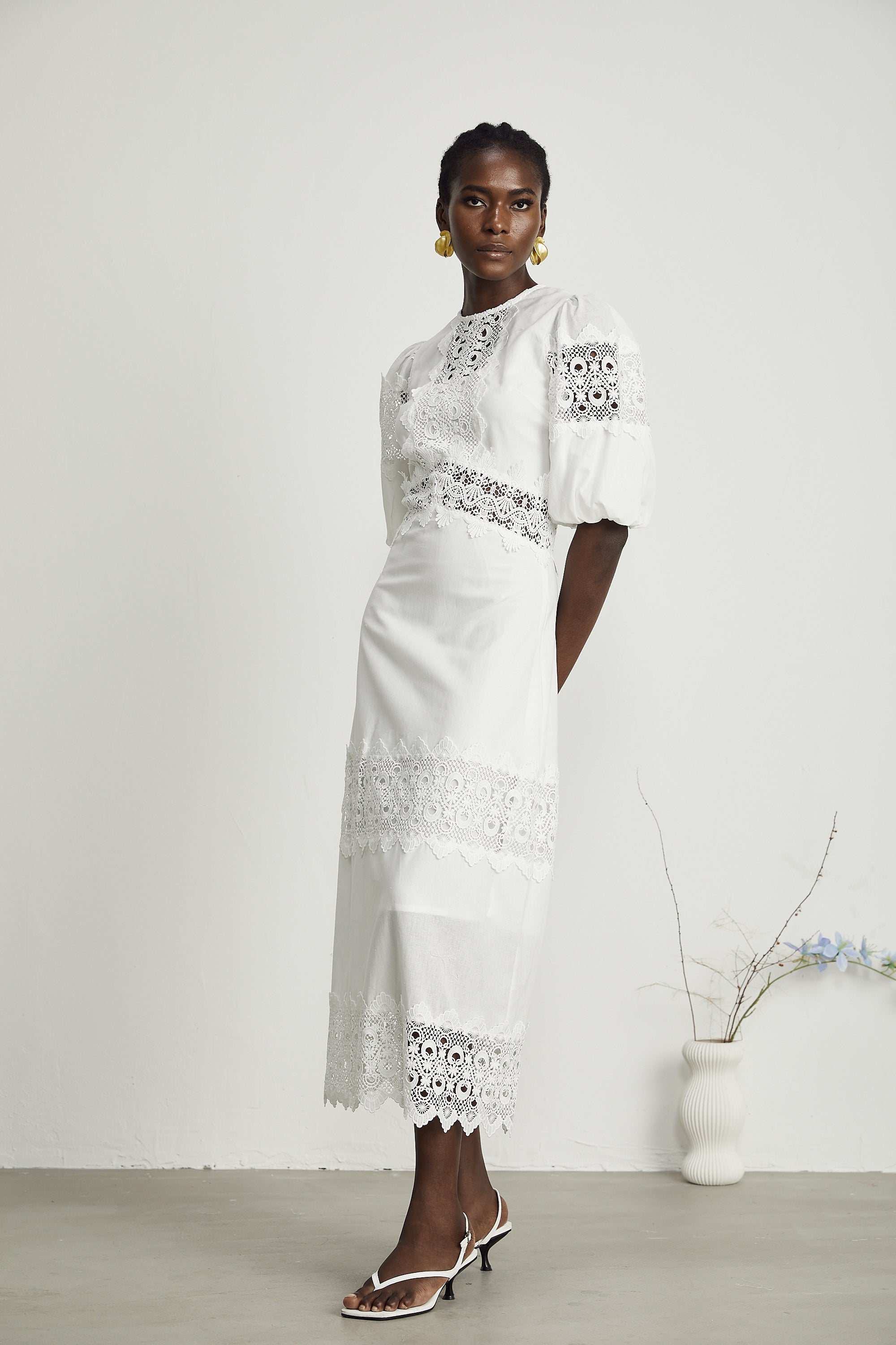 Louise dantel midi elbise