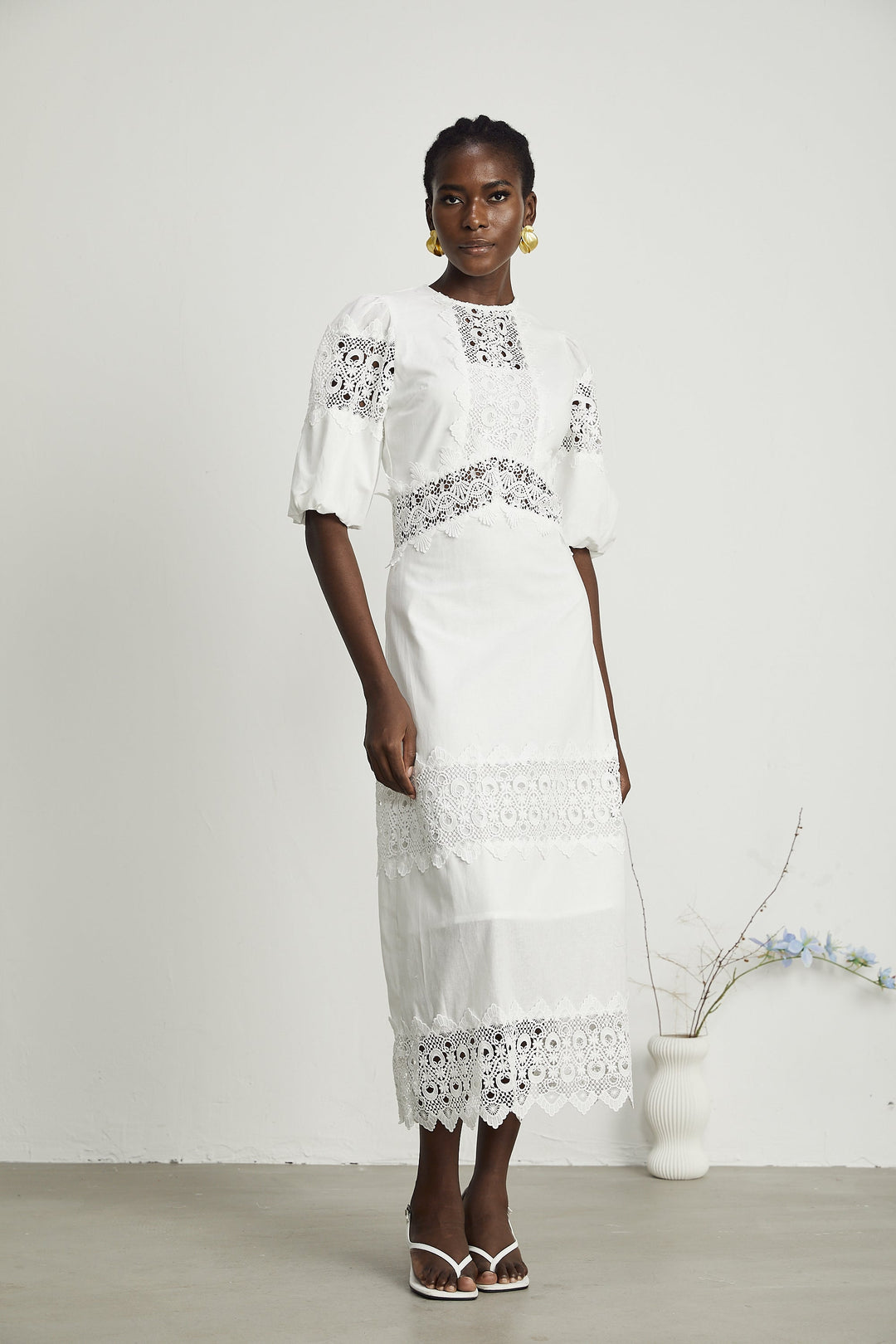 Louise dantel midi elbise