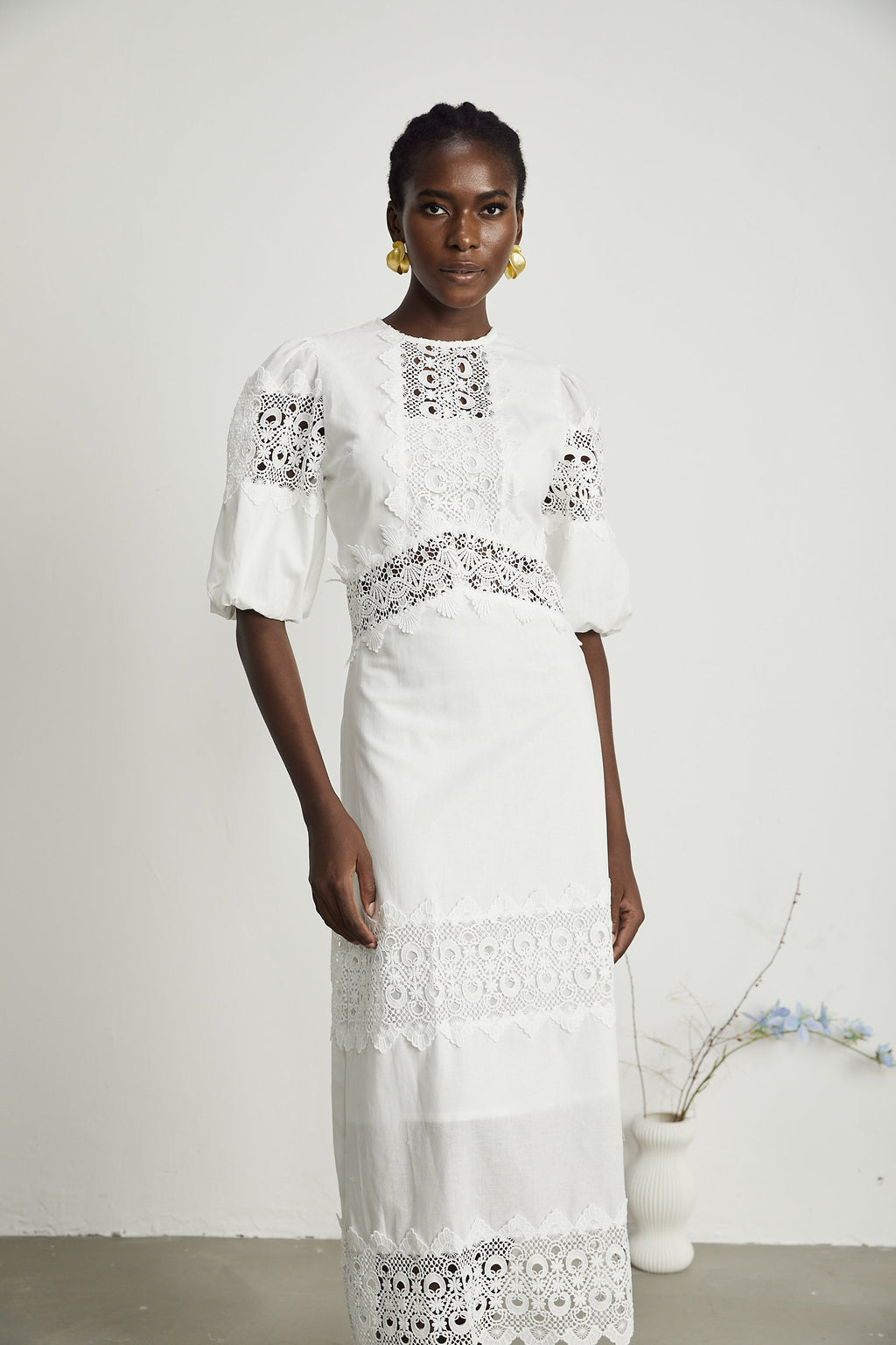 Louise dantel midi elbise