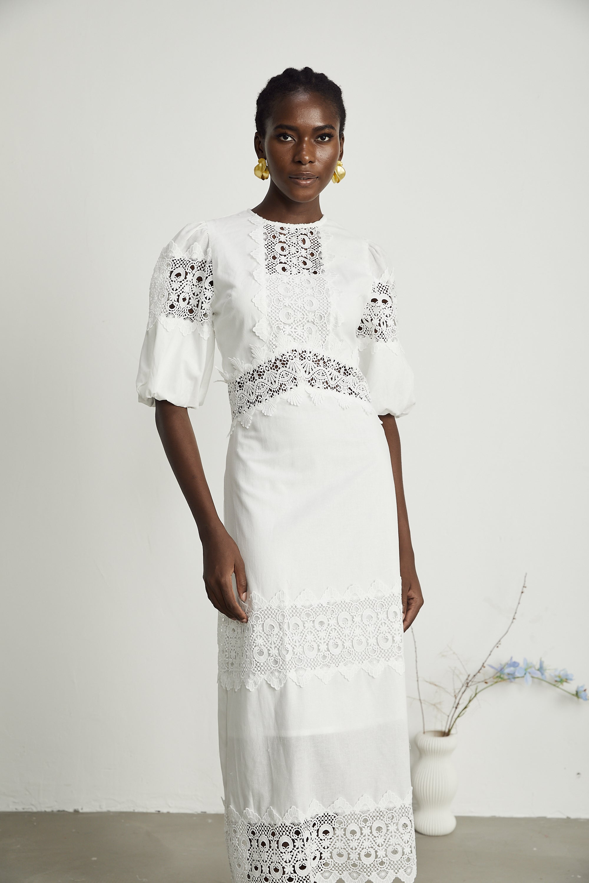 Louise dantel midi elbise