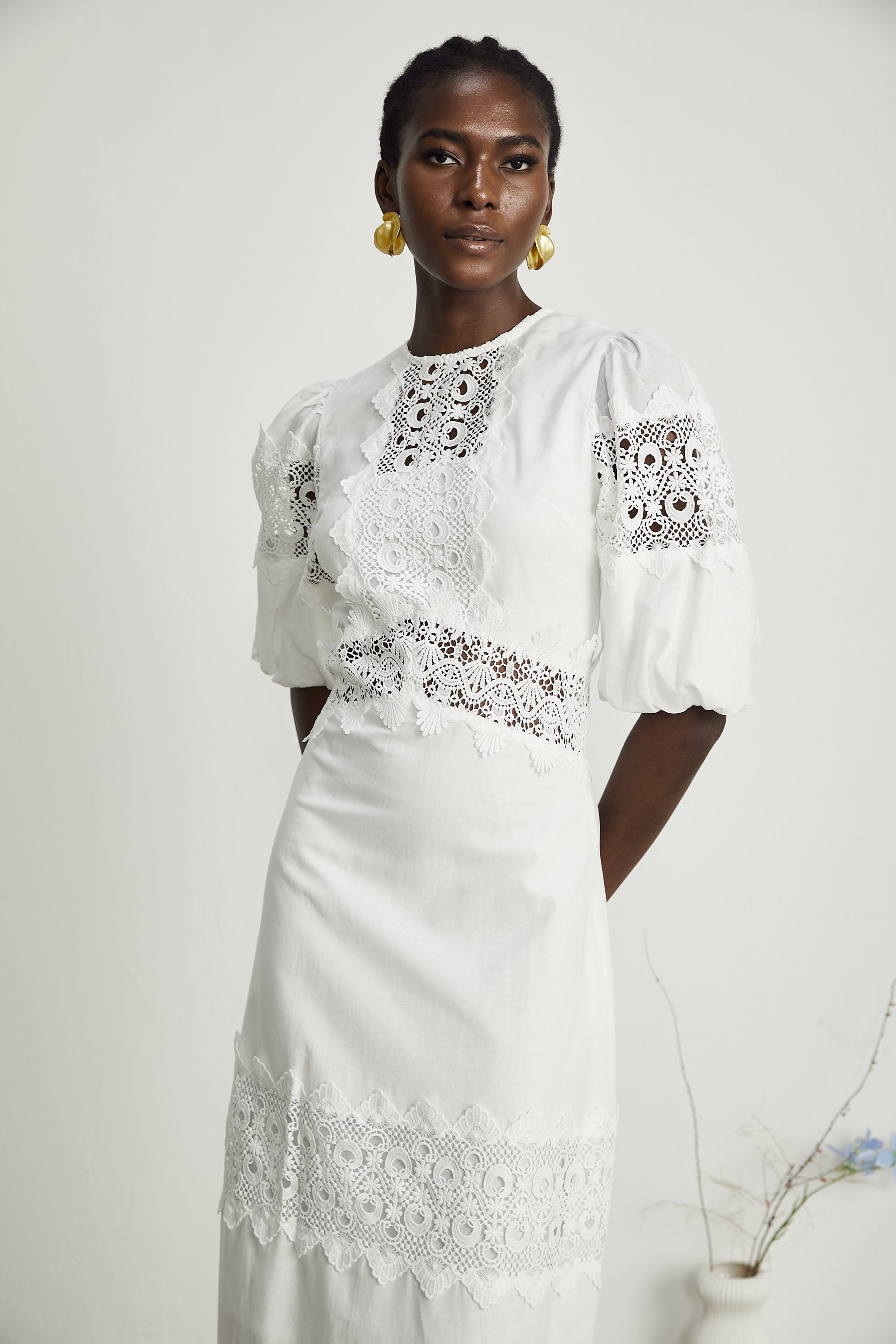 Louise dantel midi elbise