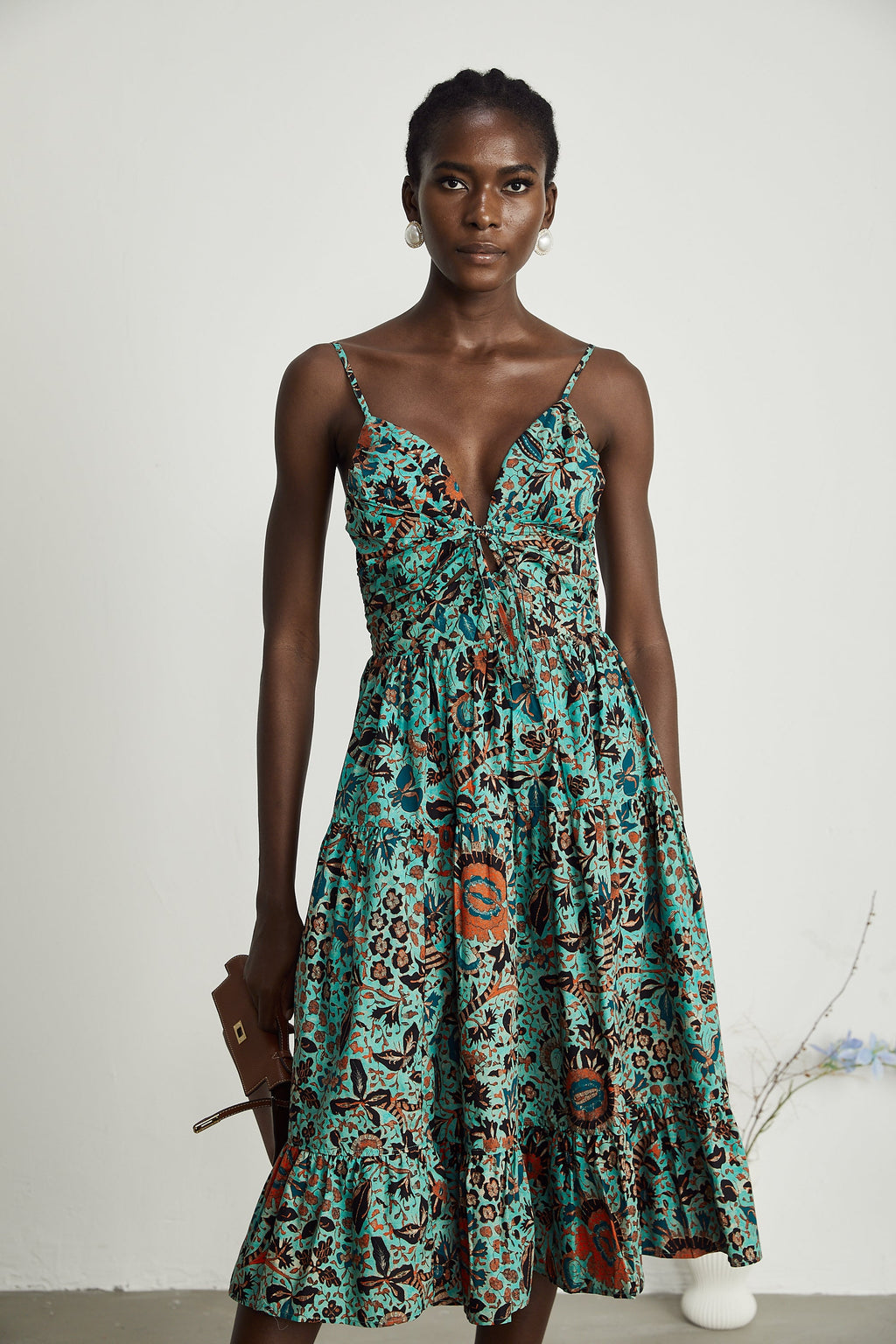 Geneviève çiçek midi elbise