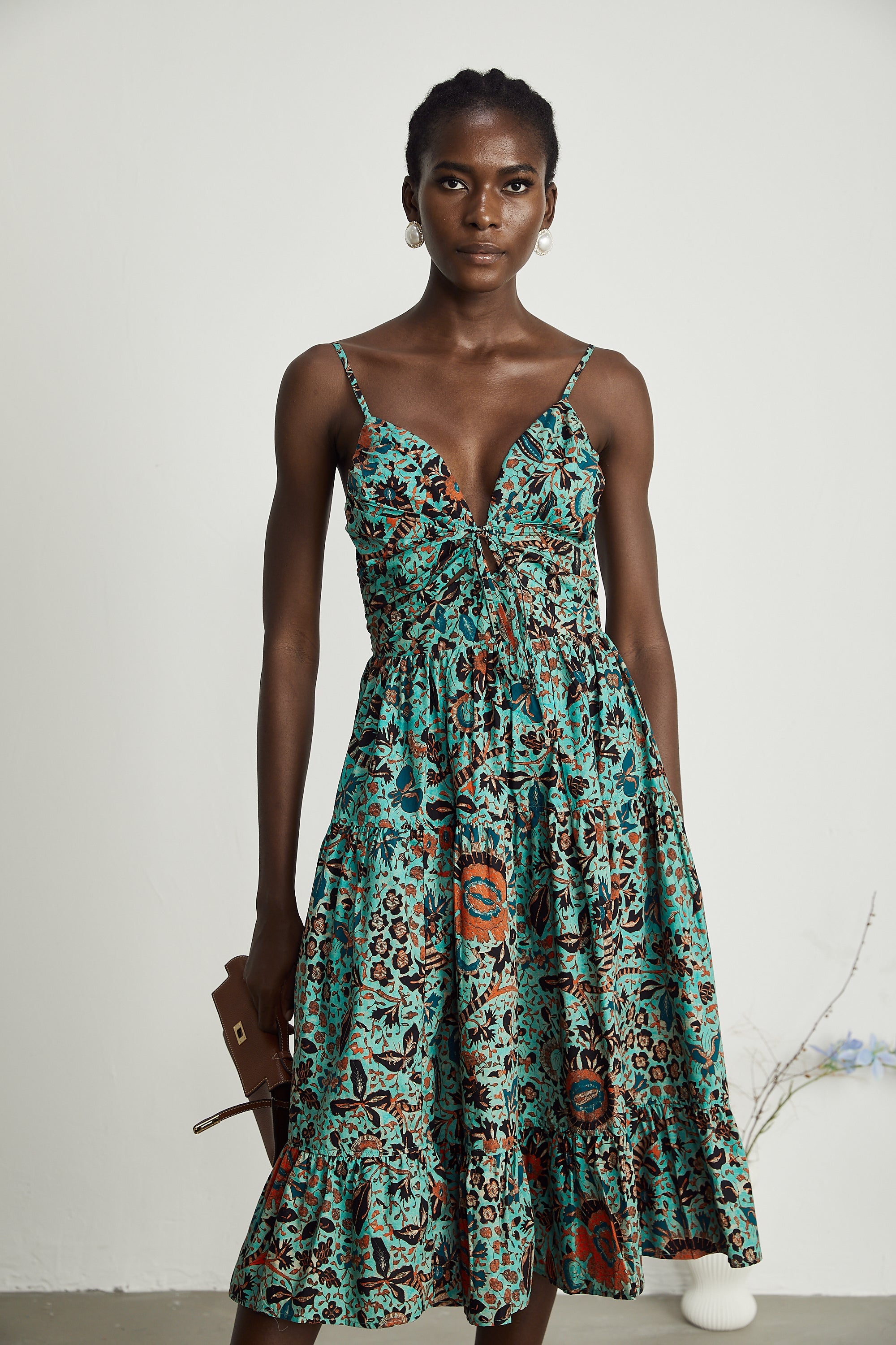 Geneviève çiçek midi elbise