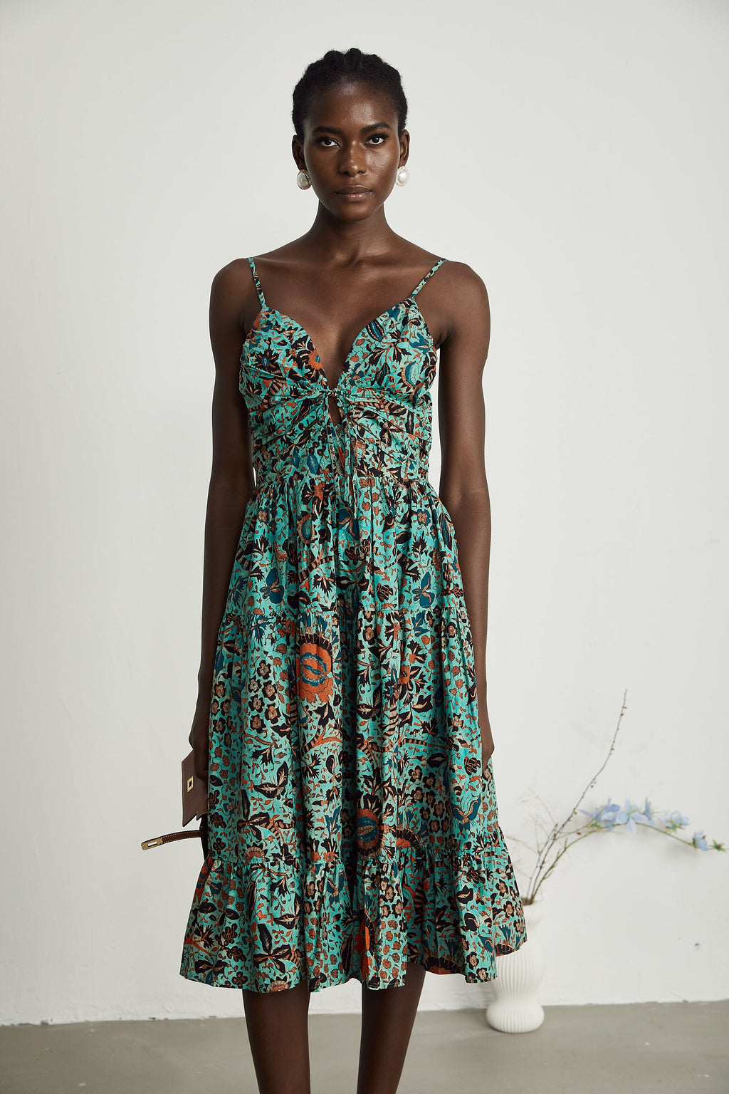 Geneviève çiçek midi elbise