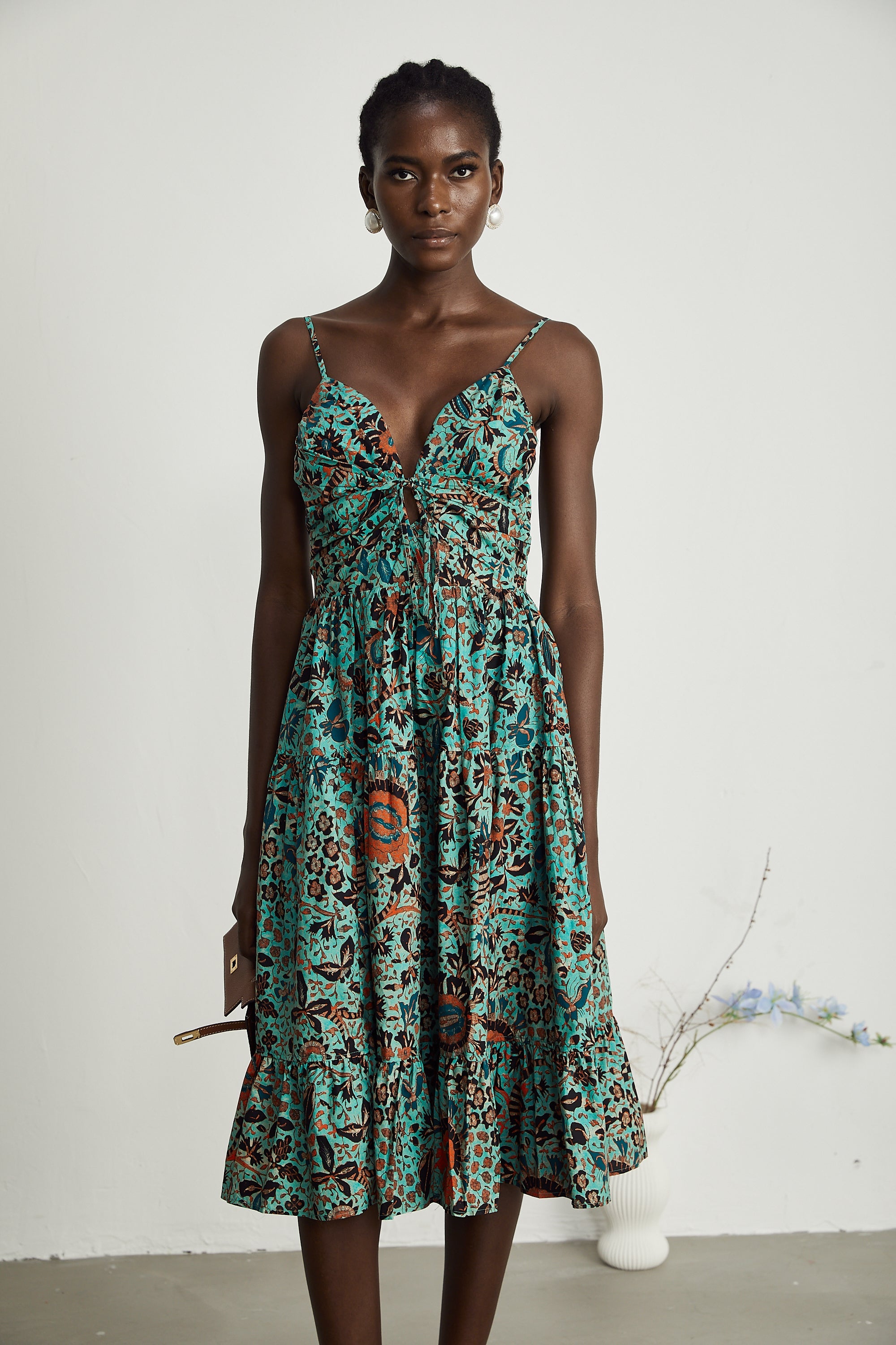 Geneviève çiçek midi elbise