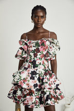 Çiçek Desenli Fırfırlı Elbise