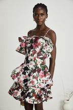 Çiçek Desenli Fırfırlı Elbise