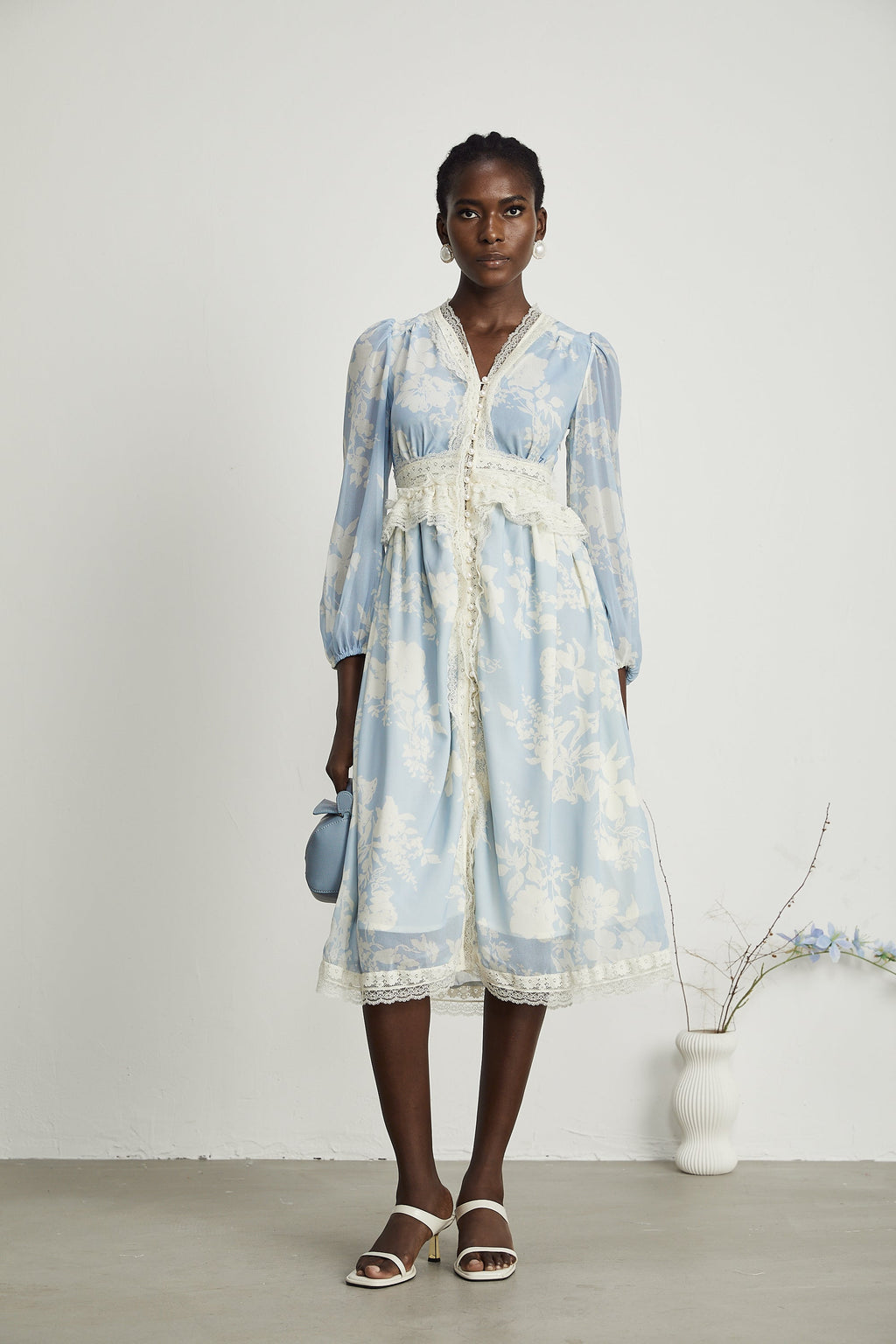 Ondine dantel midi elbise