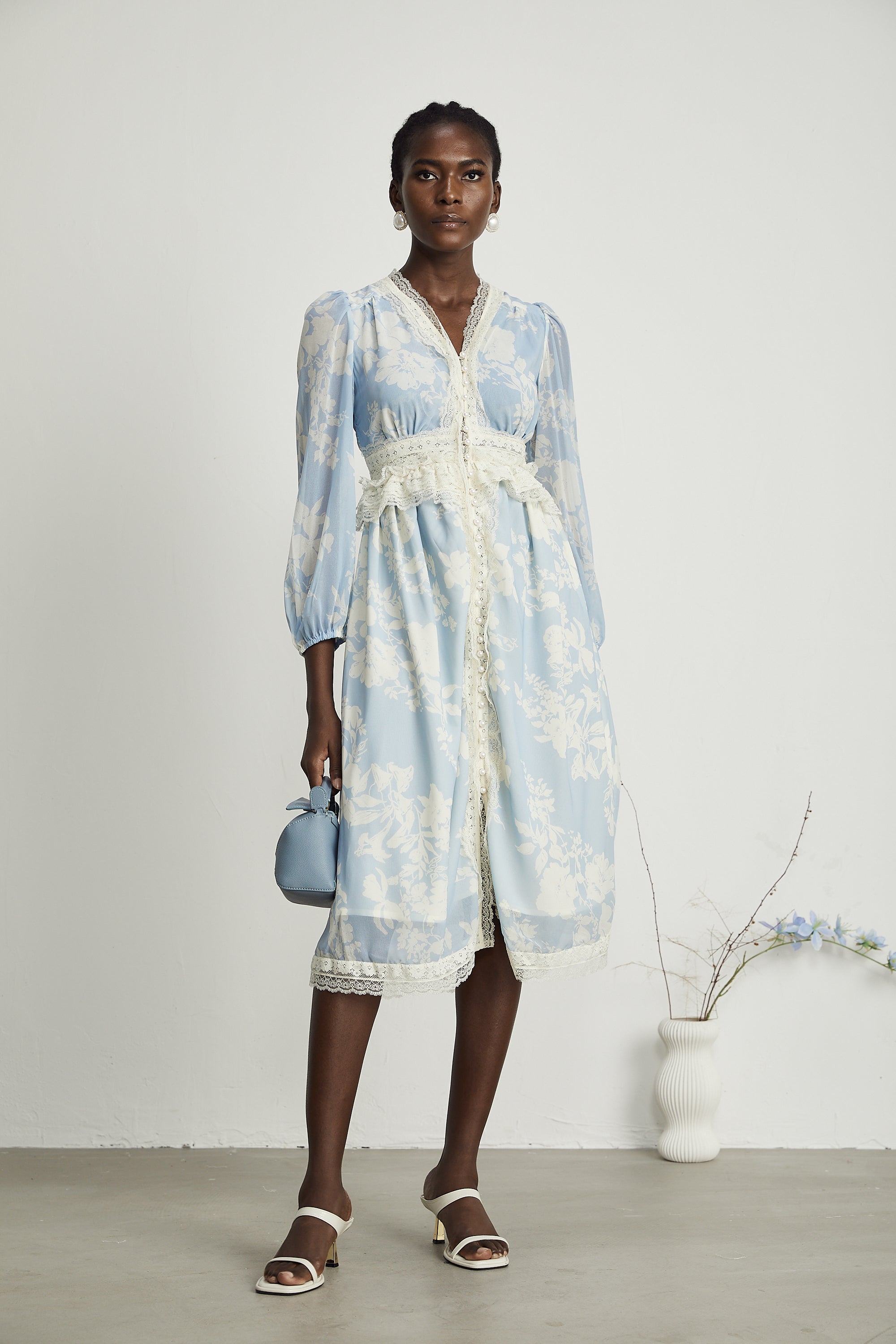 Ondine dantel midi elbise