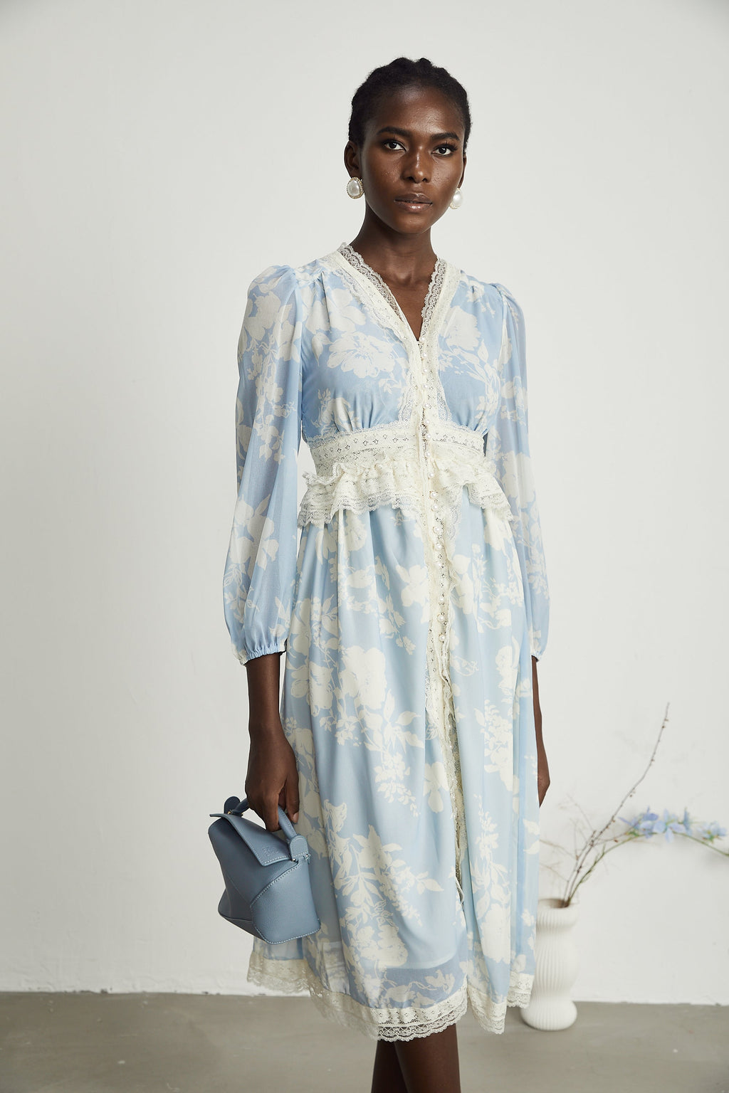 Ondine dantel midi elbise