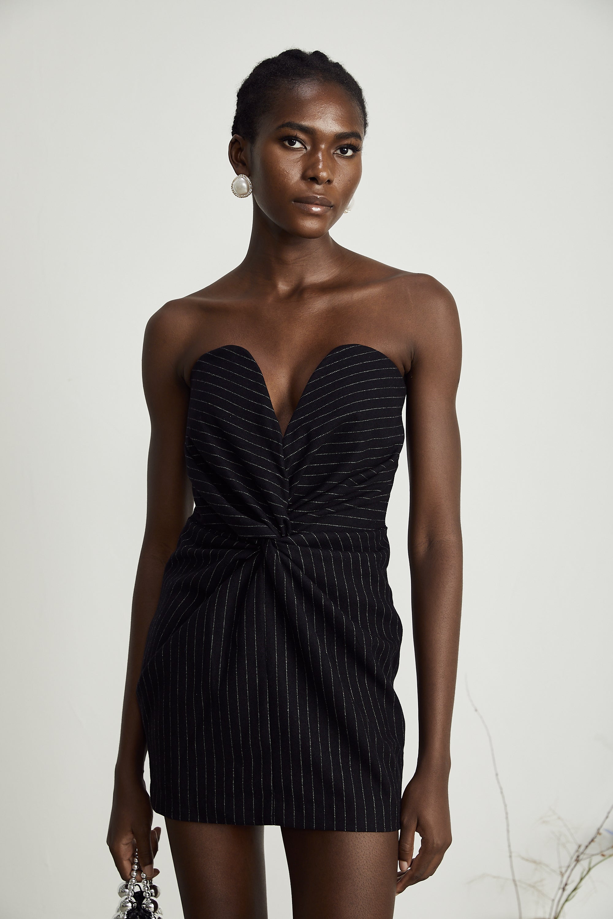 Sophie ince çizgili mini elbise