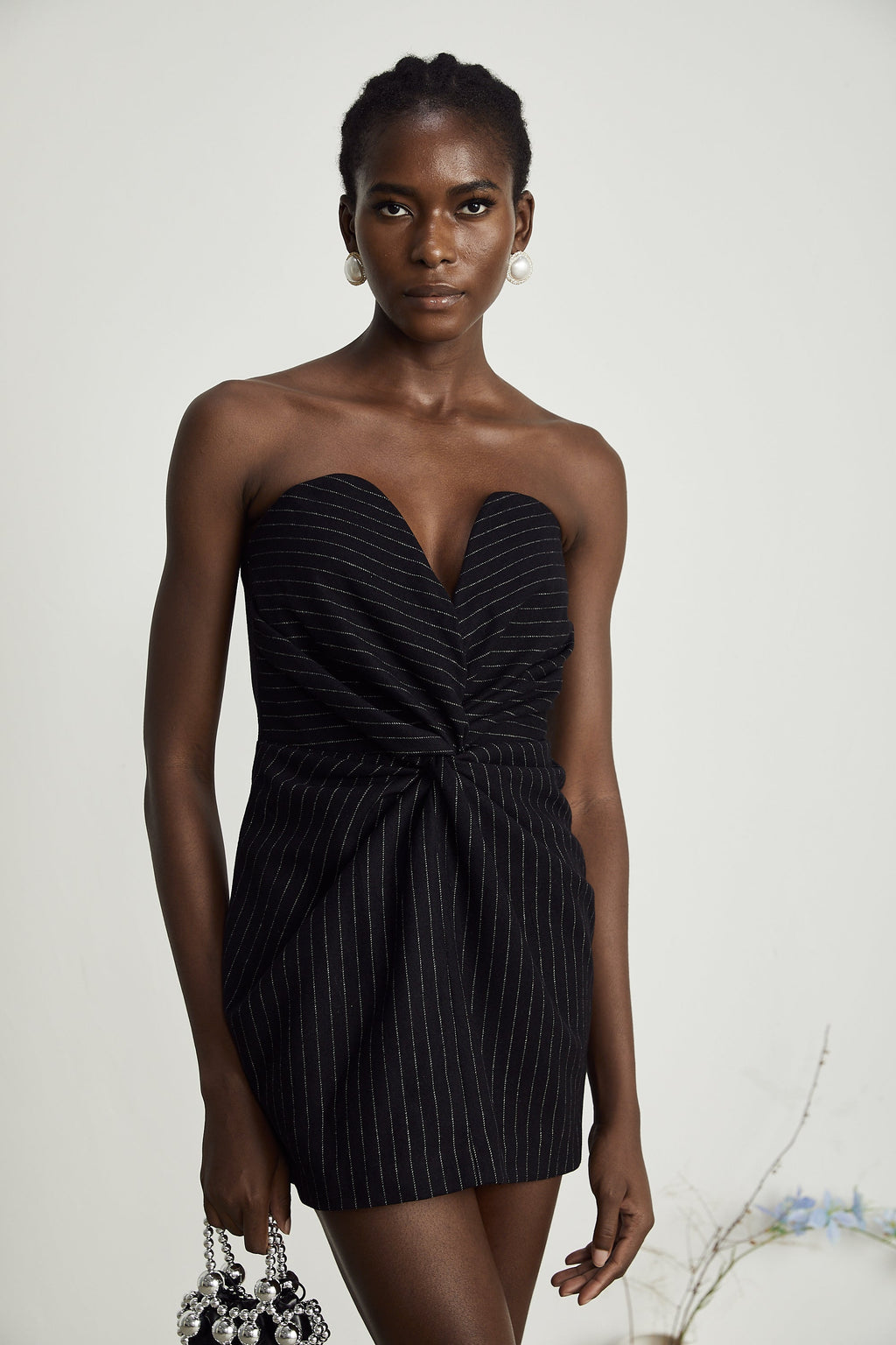 Sophie ince çizgili mini elbise