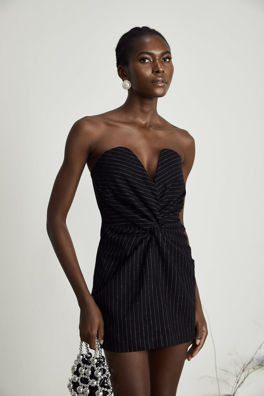 Sophie ince çizgili mini elbise